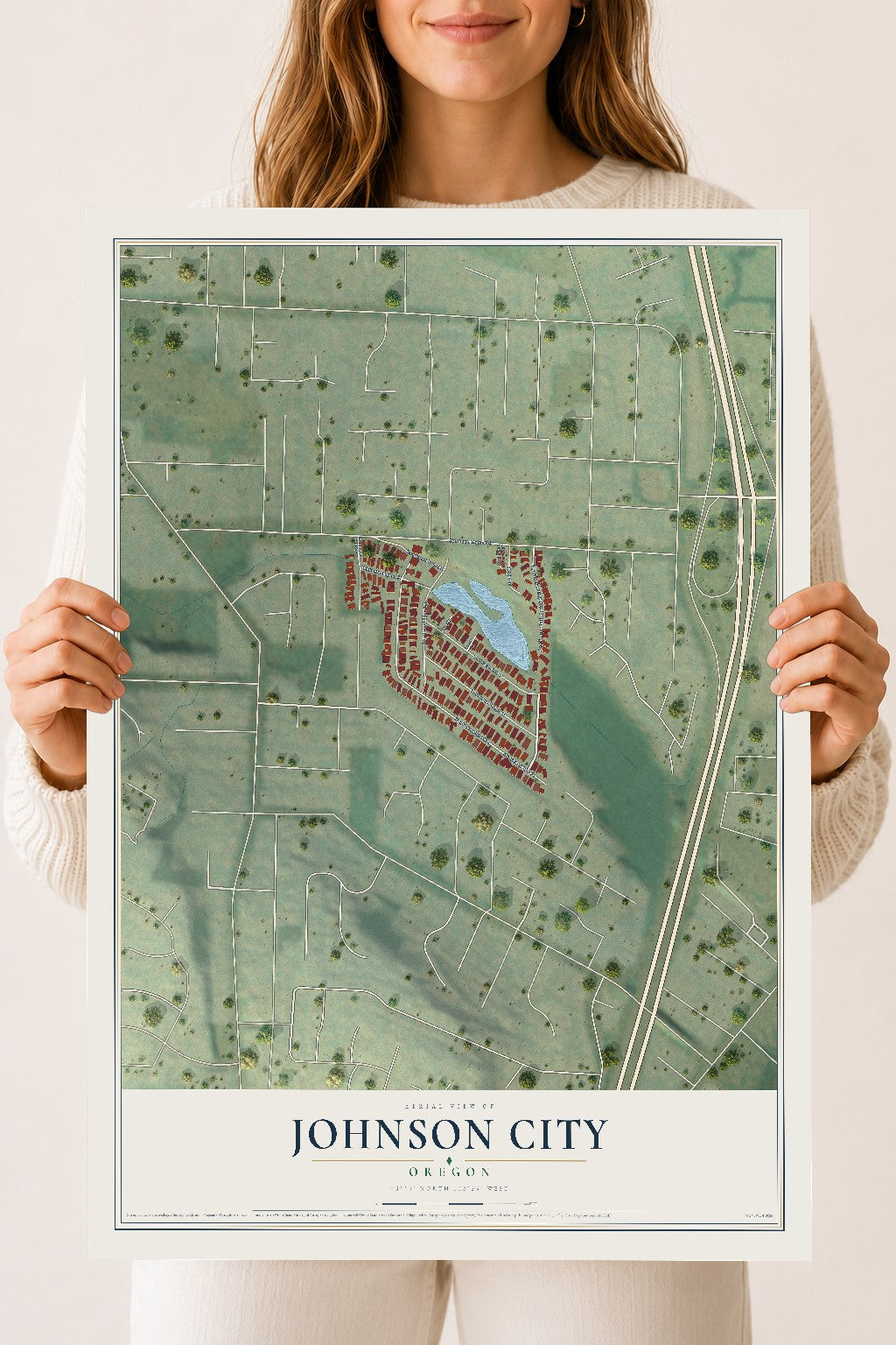 Map of Johnson City, Oregon, 18 x 24 inch unframed archival matte print