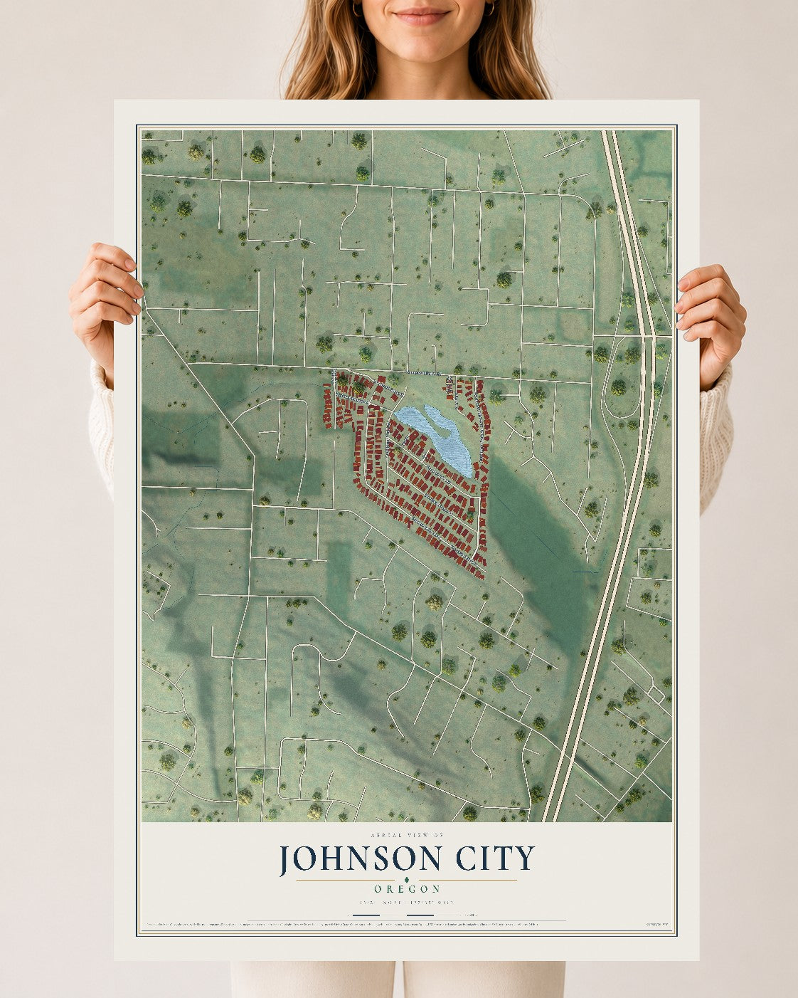 Map of Johnson City, Oregon, 24 x 36 inch unframed archival matte print
