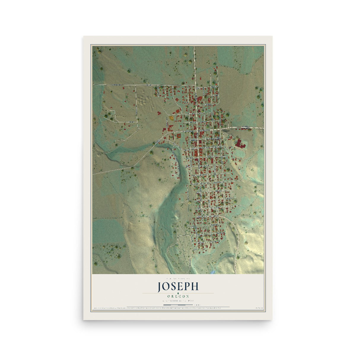 Map of Joseph, Oregon, 12 x 18 inch unframed archival matte print