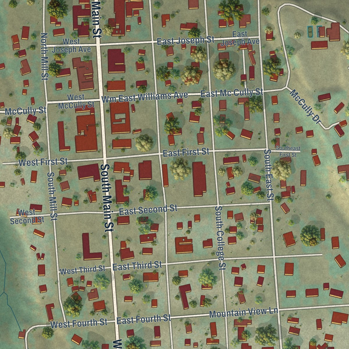 Close-up of the map of Joseph, Oregon print showing street and building detail