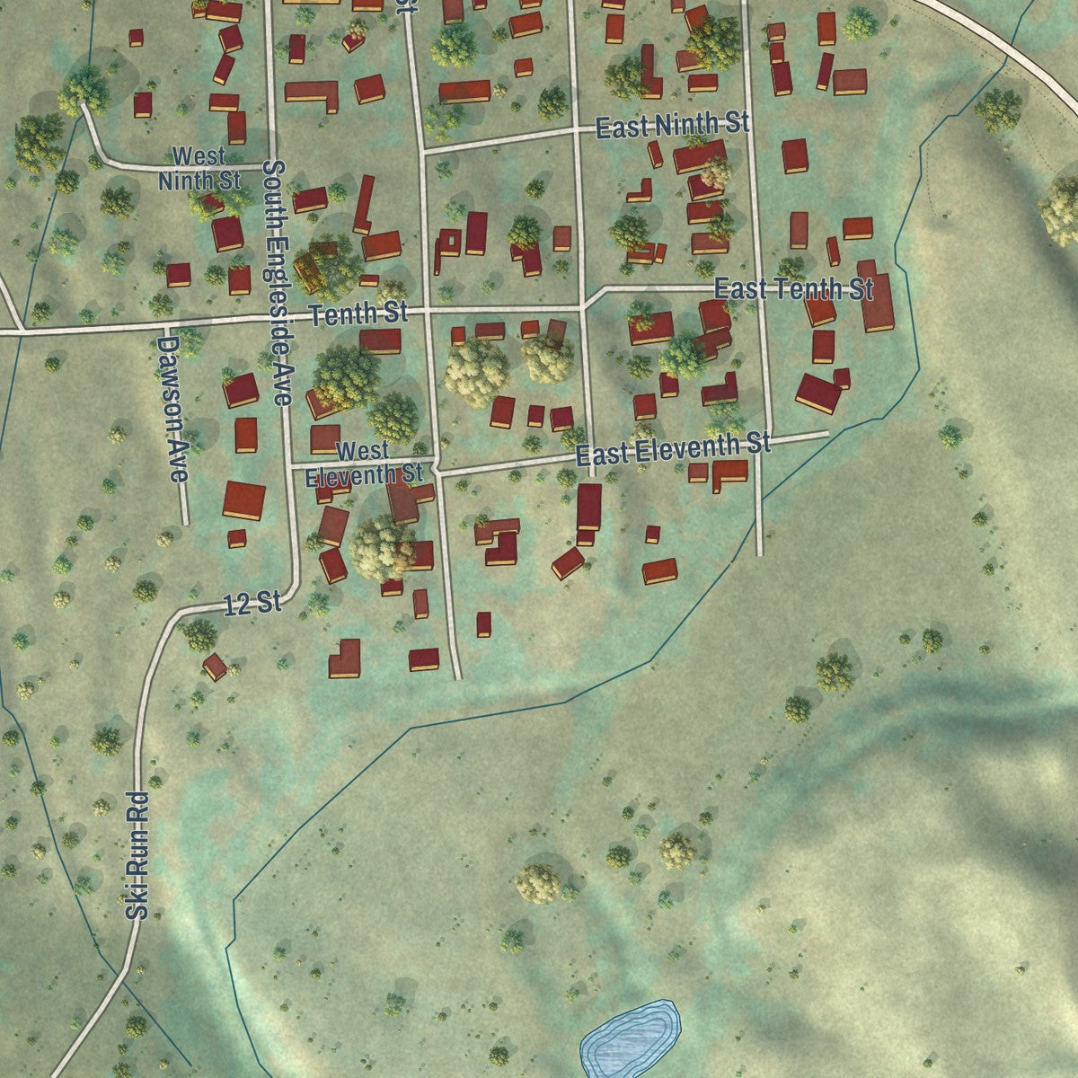 Second close-up of the map of Joseph, Oregon print showing more streets and buildings