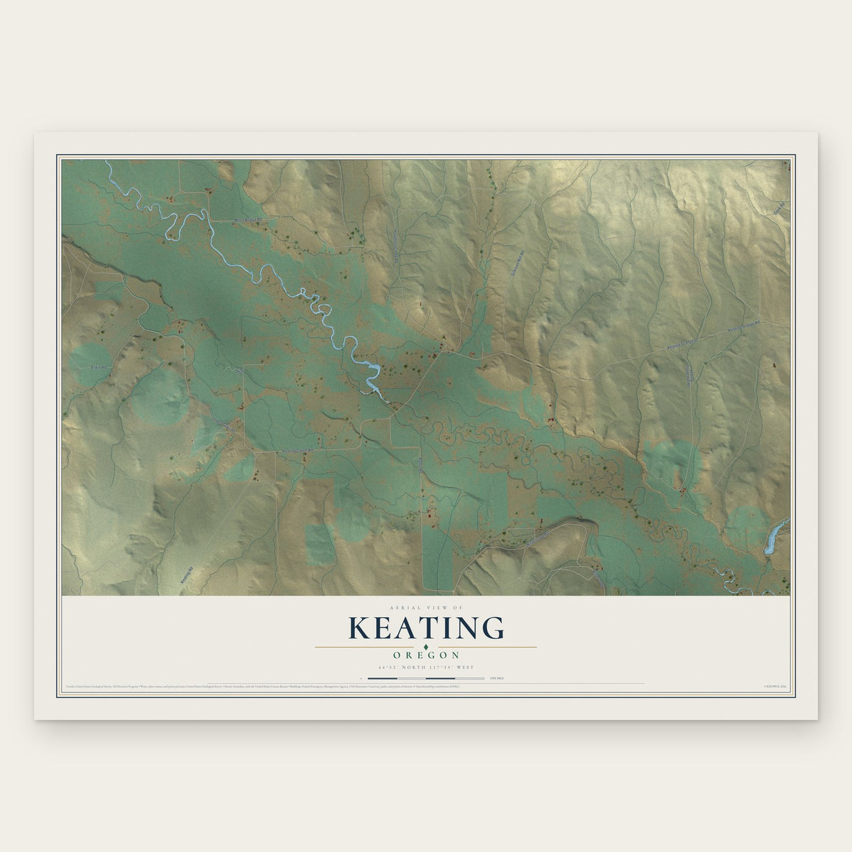 Keating, Oregon map print, the full design