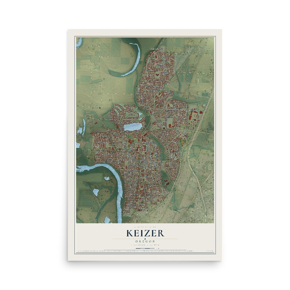 Map of Keizer, Oregon, 12 x 18 inch unframed archival matte print