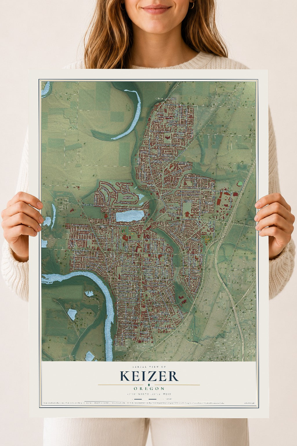 Map of Keizer, Oregon, 18 x 24 inch unframed archival matte print