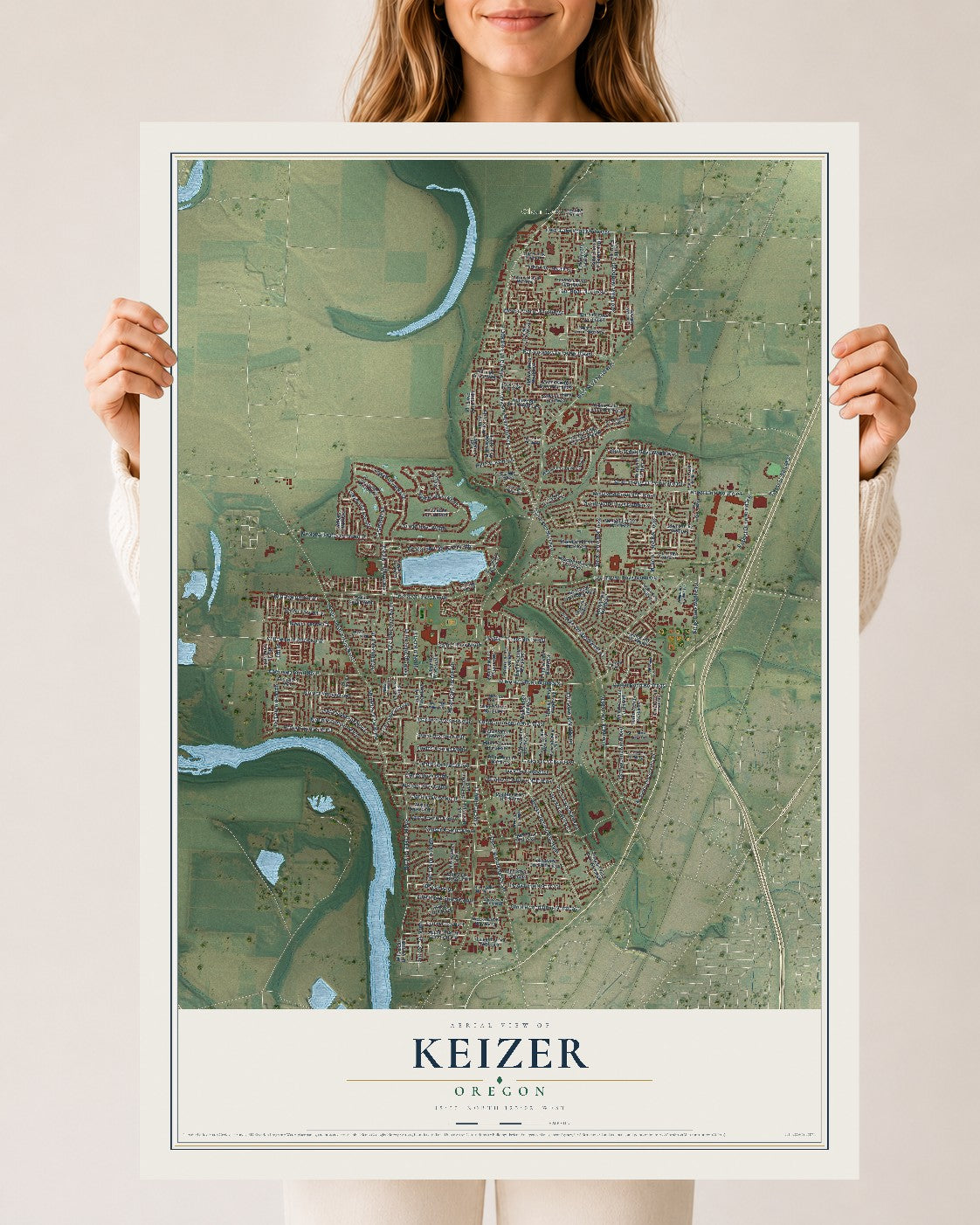 Map of Keizer, Oregon, 24 x 36 inch unframed archival matte print