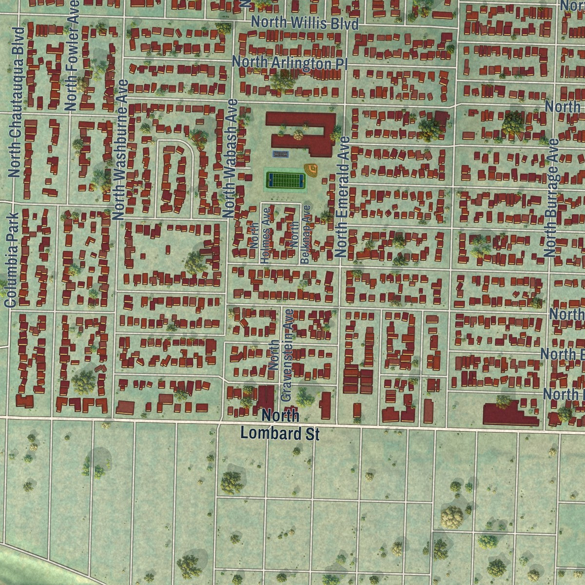 Close-up of the map of Kenton, Oregon print showing street and building detail
