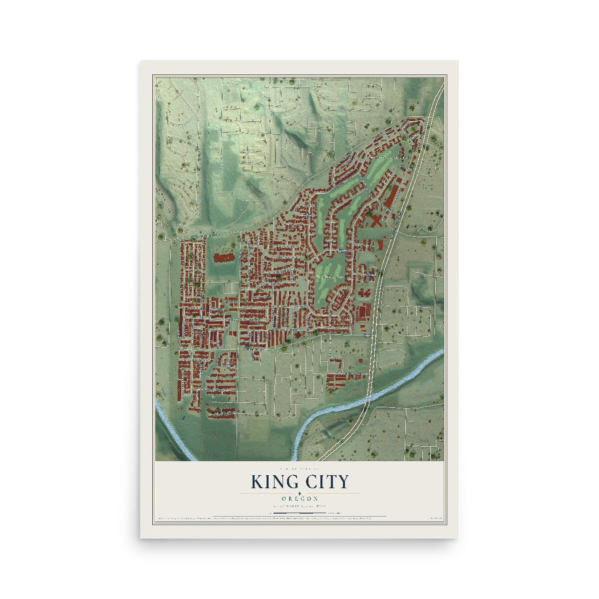 Map of King City, Oregon, 12 x 18 inch unframed archival matte print
