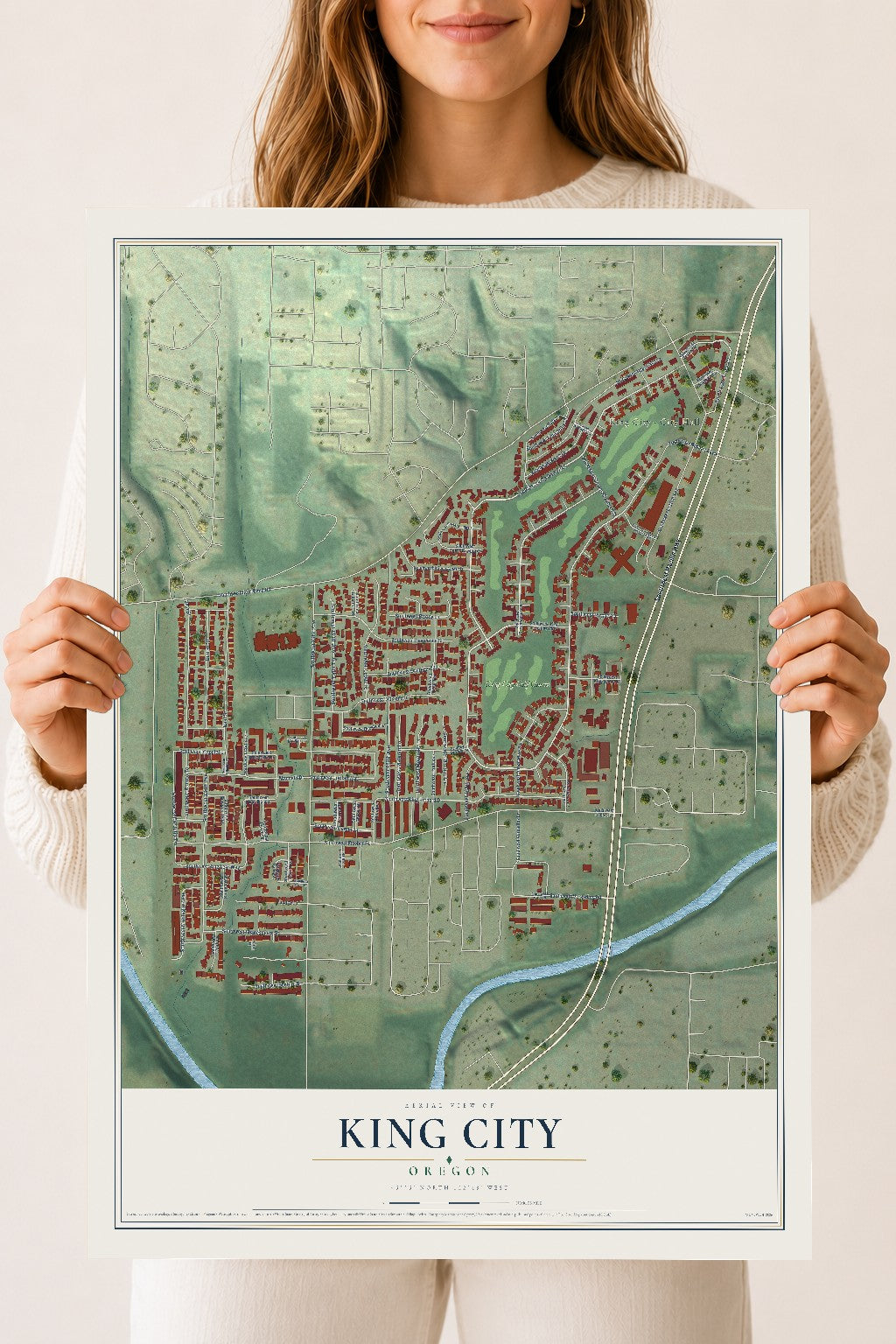 Map of King City, Oregon, 18 x 24 inch unframed archival matte print