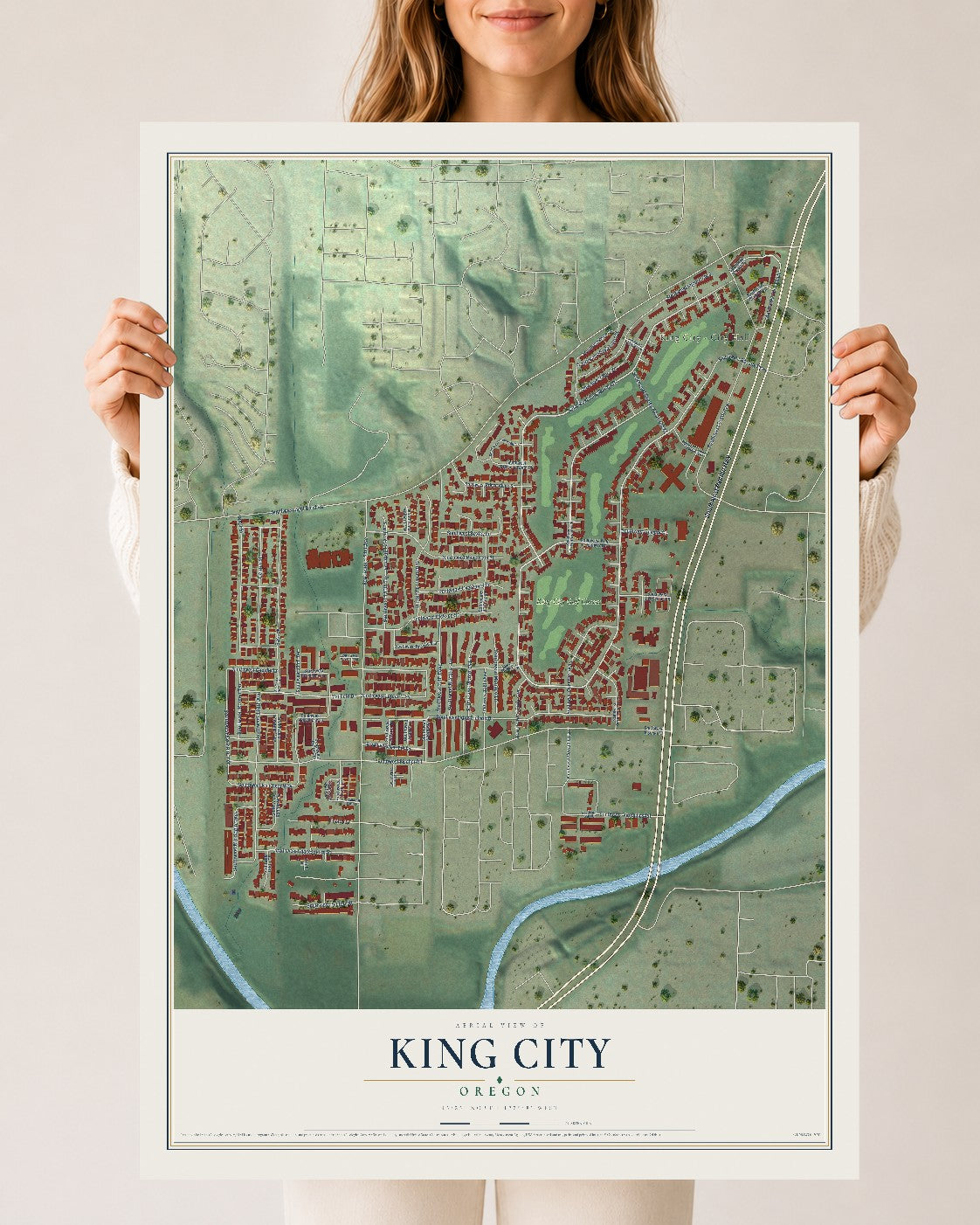 Map of King City, Oregon, 24 x 36 inch unframed archival matte print
