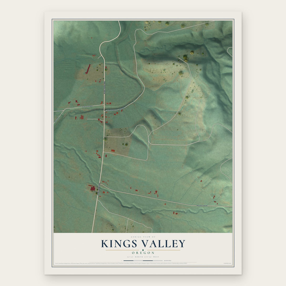 Kings Valley, Oregon map print, the full design