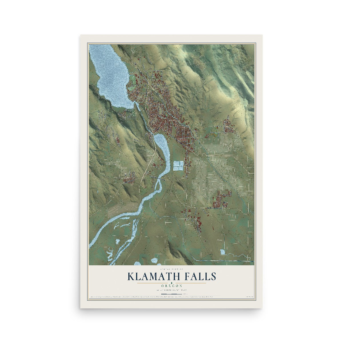 Map of Klamath Falls, Oregon, 12 x 18 inch unframed archival matte print