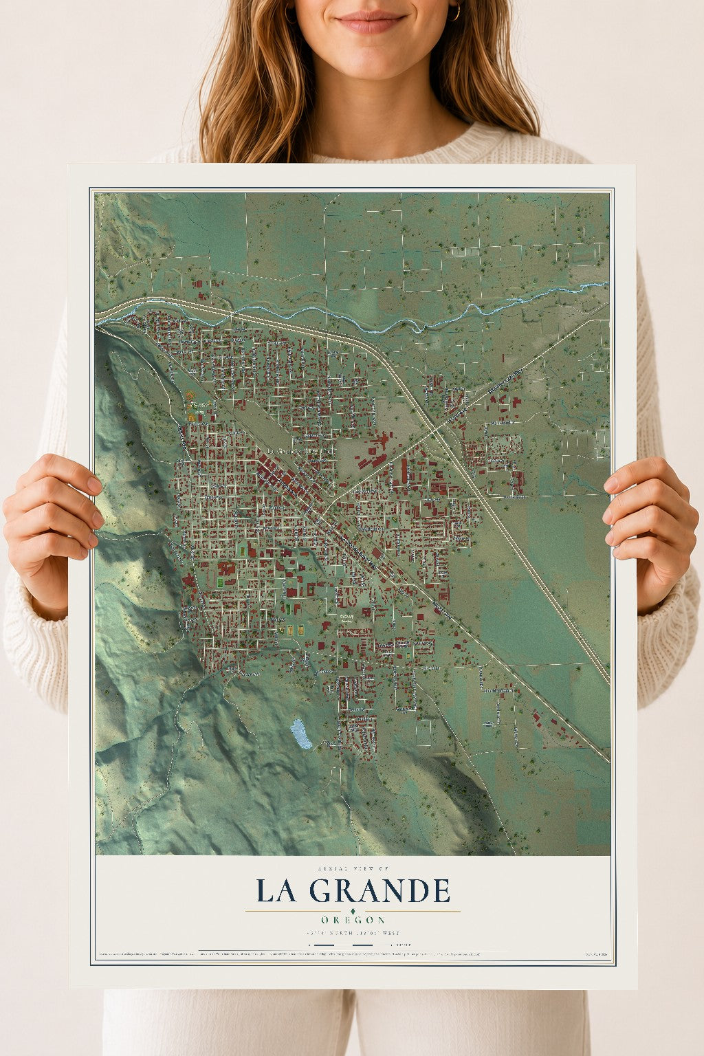 Map of La Grande, Oregon, 18 x 24 inch unframed archival matte print