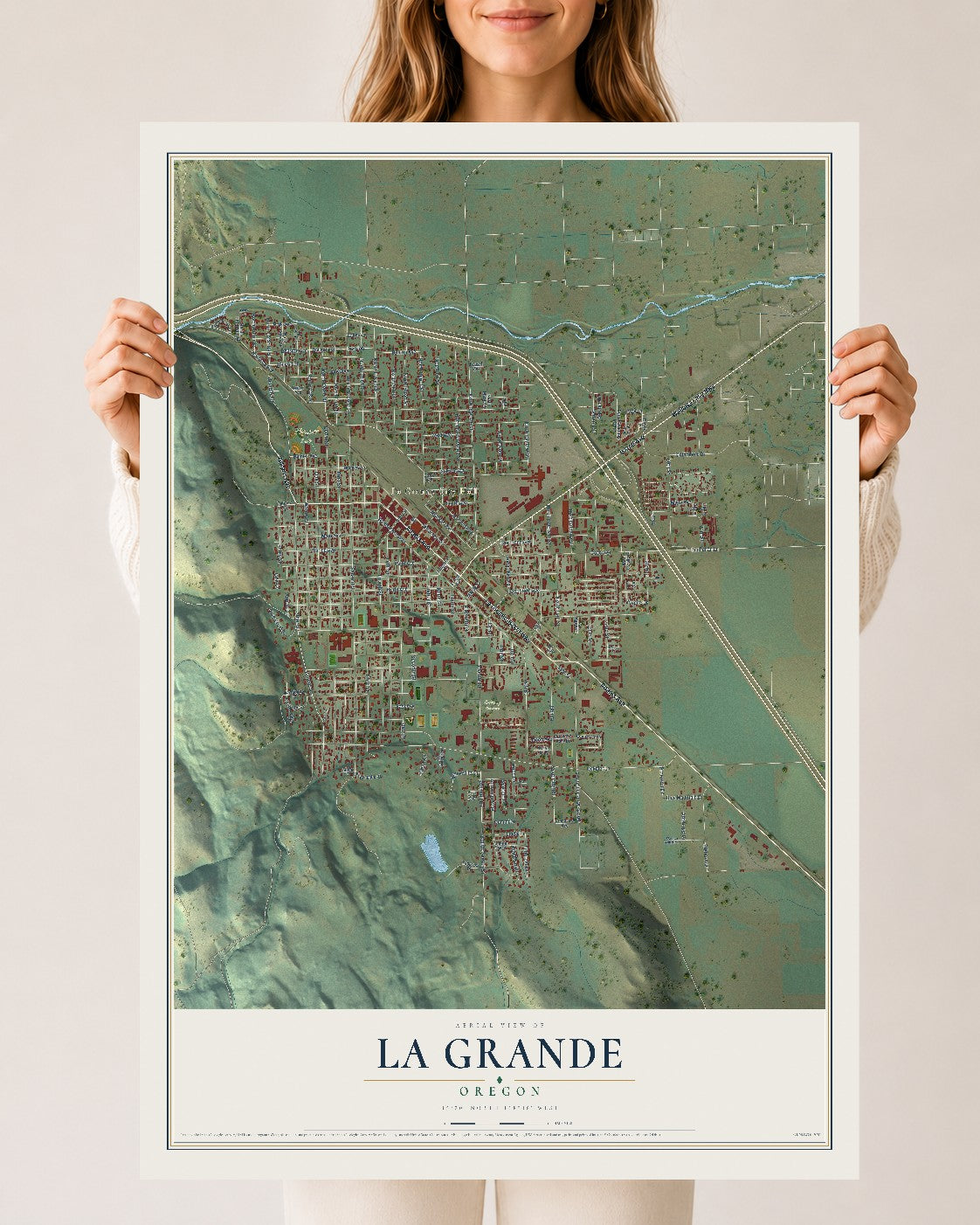 Map of La Grande, Oregon, 24 x 36 inch unframed archival matte print