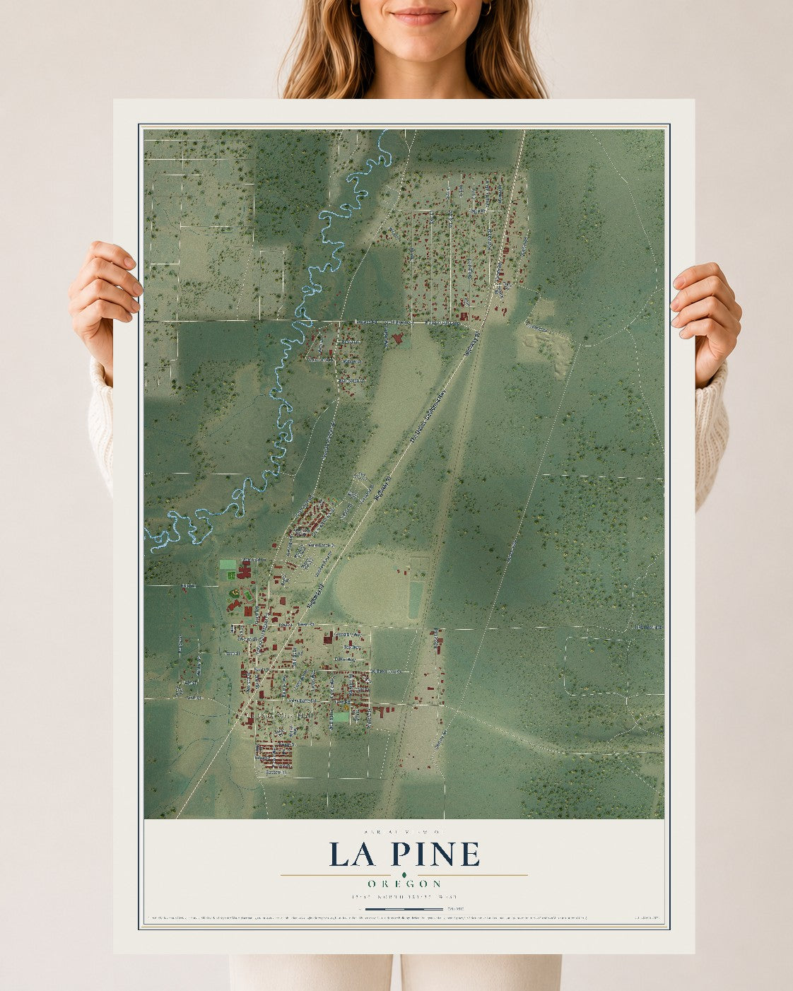 Map of La Pine, Oregon, 24 x 36 inch unframed archival matte print