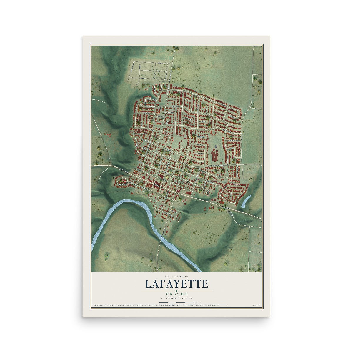 Map of Lafayette, Oregon, 12 x 18 inch unframed archival matte print