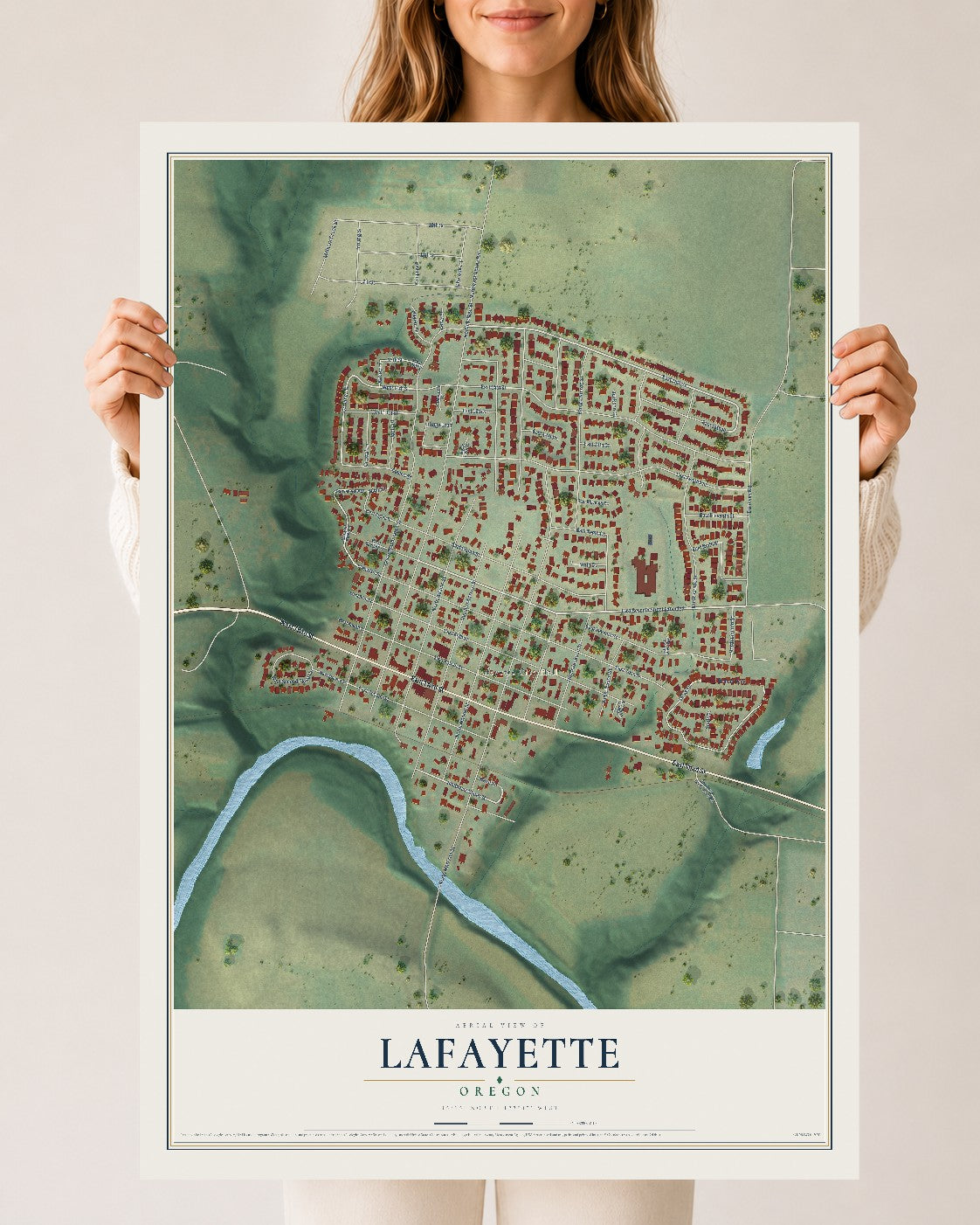 Map of Lafayette, Oregon, 24 x 36 inch unframed archival matte print