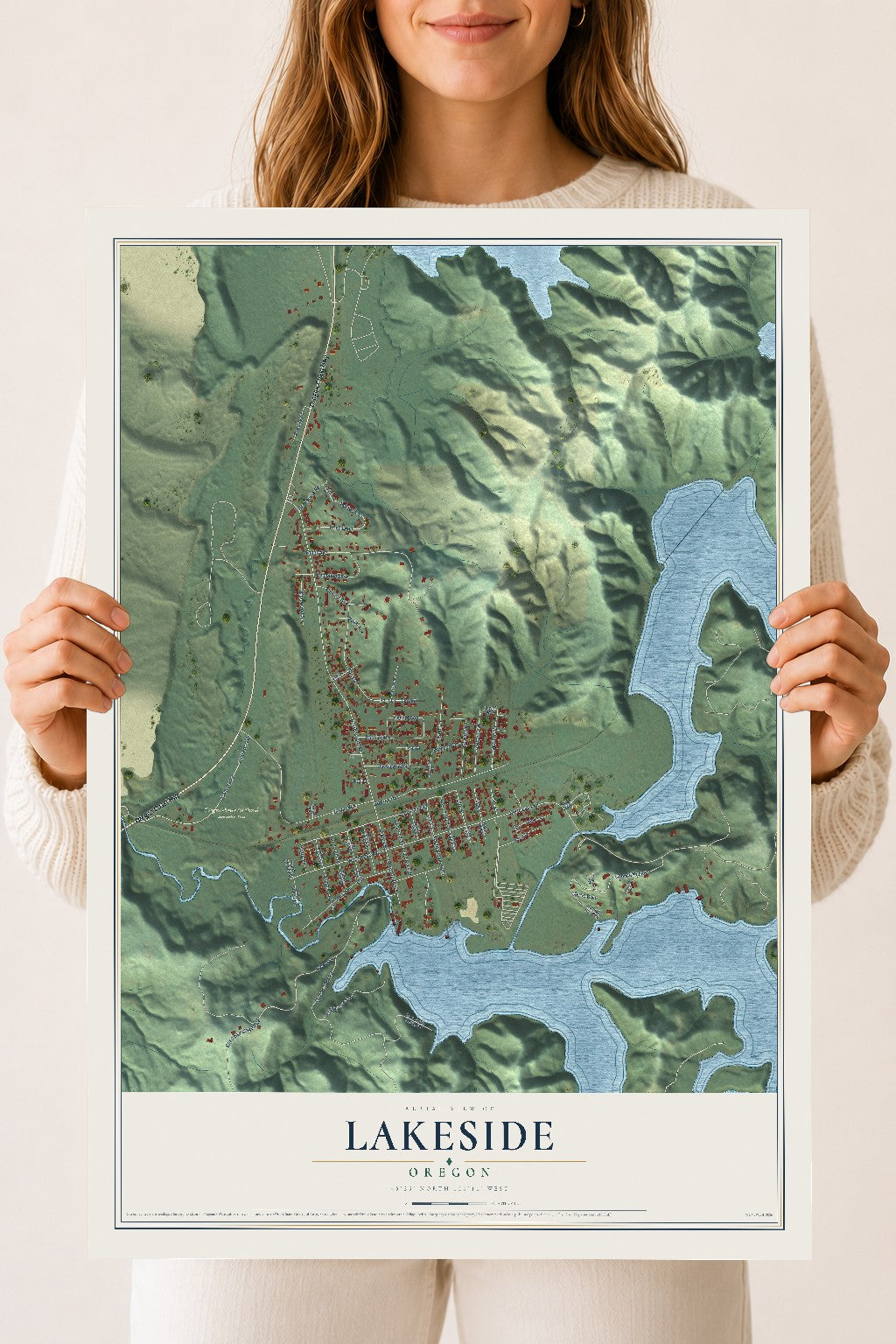 Map of Lakeside, Oregon, 18 x 24 inch unframed archival matte print