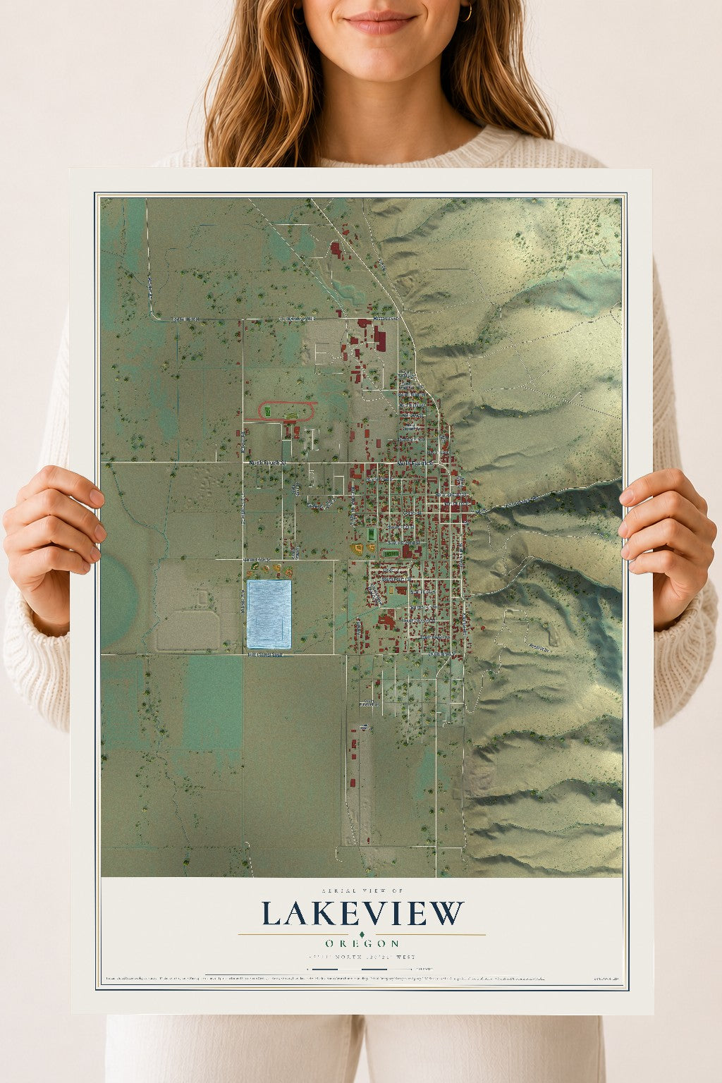 Map of Lakeview, Oregon, 18 x 24 inch unframed archival matte print