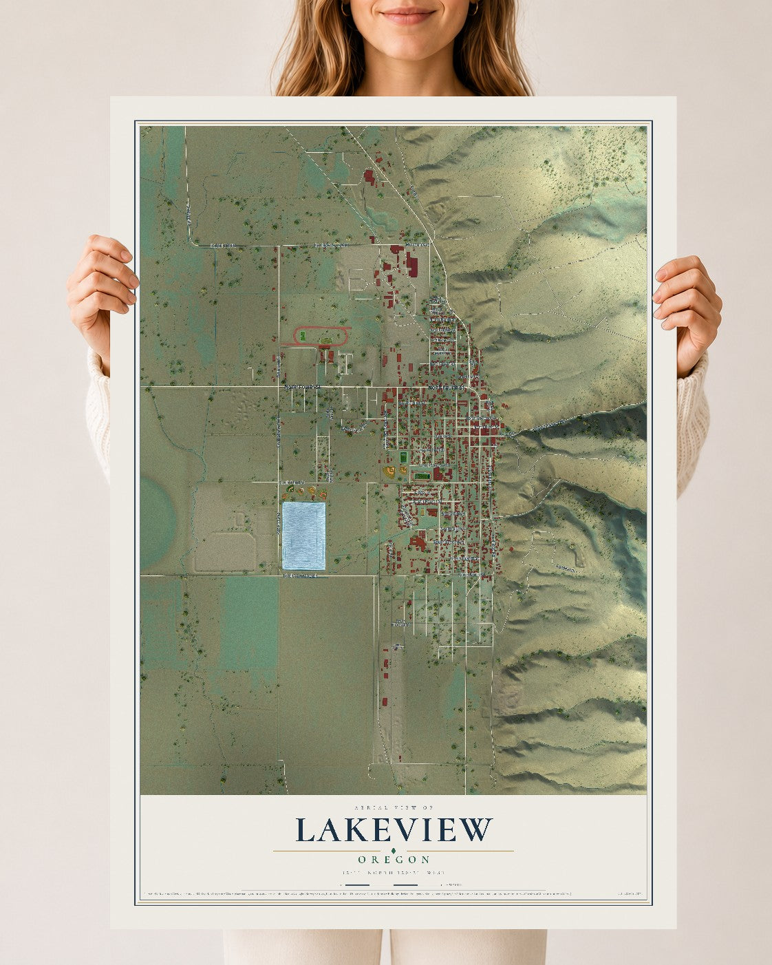 Map of Lakeview, Oregon, 24 x 36 inch unframed archival matte print