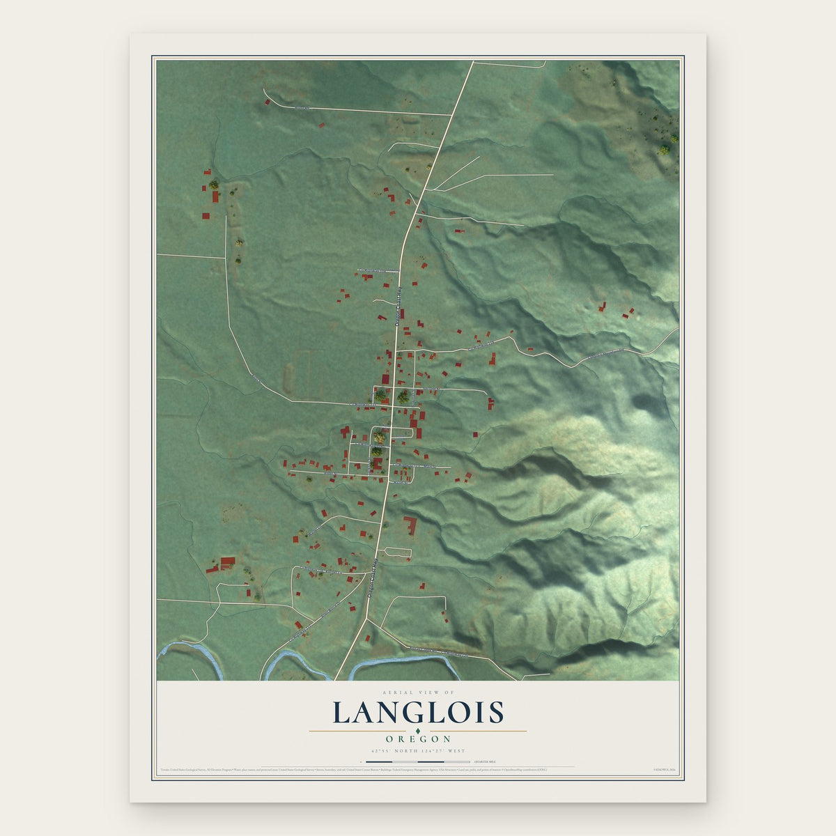 Langlois, Oregon map print, the full design