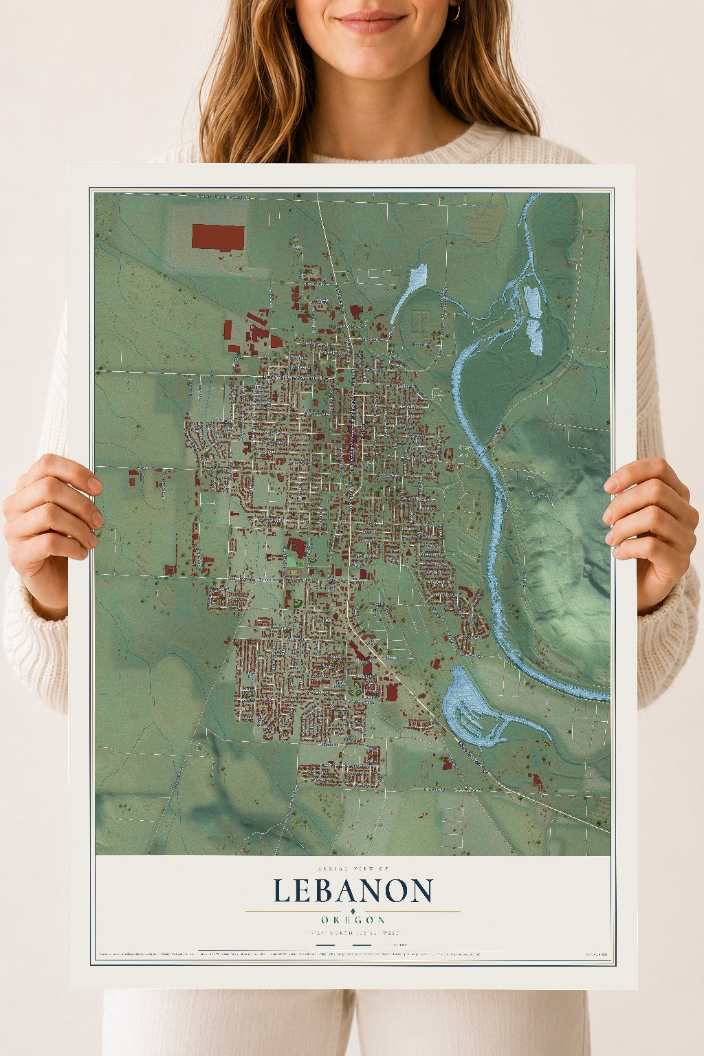 Map of Lebanon, Oregon, 18 x 24 inch unframed archival matte print