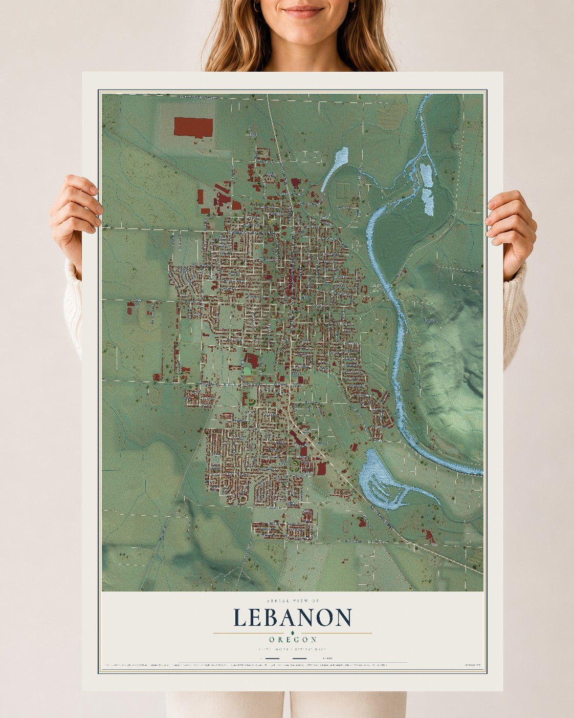 Map of Lebanon, Oregon, 24 x 36 inch unframed archival matte print