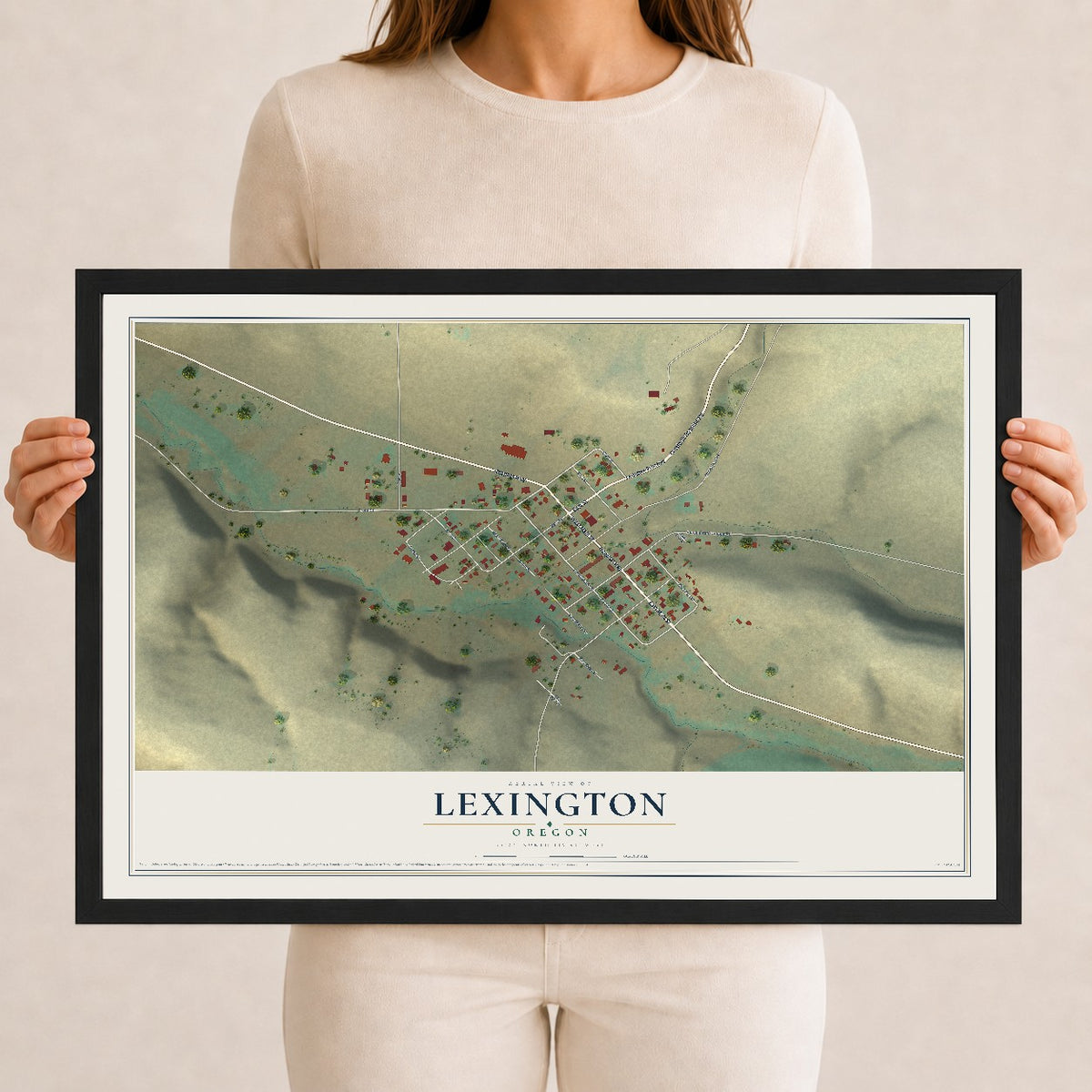 Map of Lexington, Oregon, 12 x 18 inch print in a black wood frame