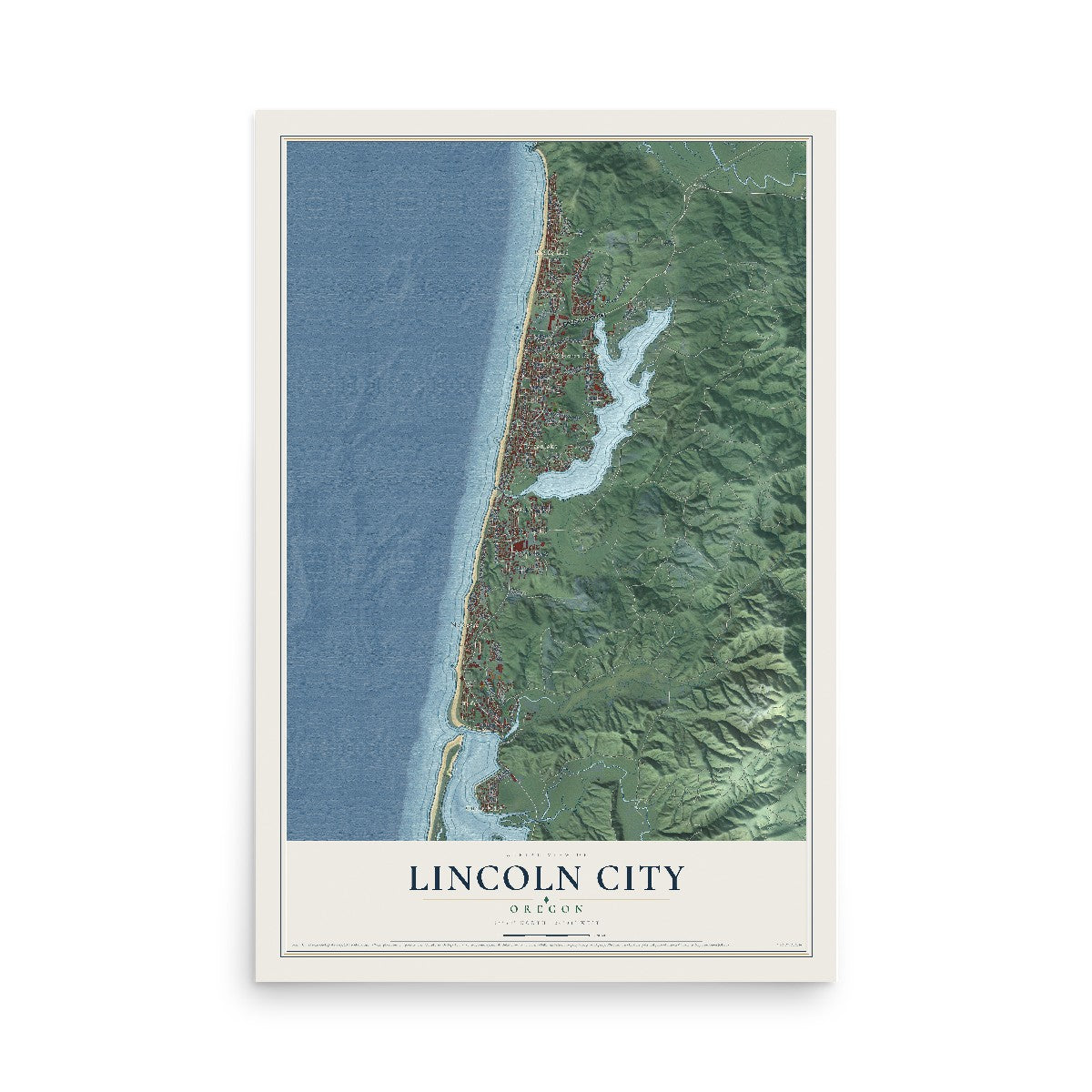 Map of Lincoln City, Oregon, 12 x 18 inch unframed archival matte print