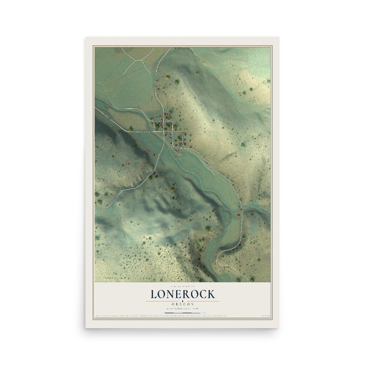 Map of Lonerock, Oregon, 12 x 18 inch unframed archival matte print