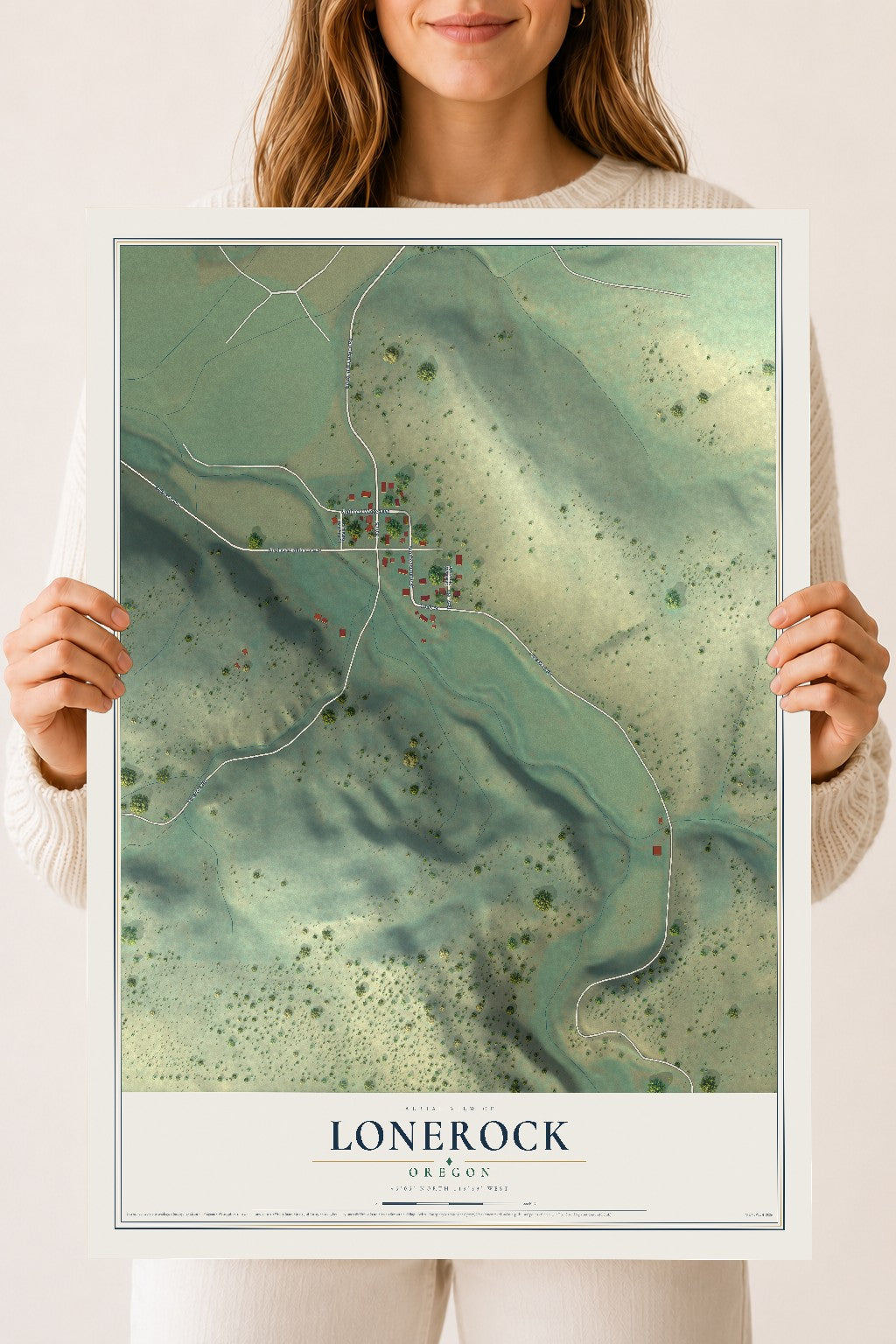 Map of Lonerock, Oregon, 18 x 24 inch unframed archival matte print
