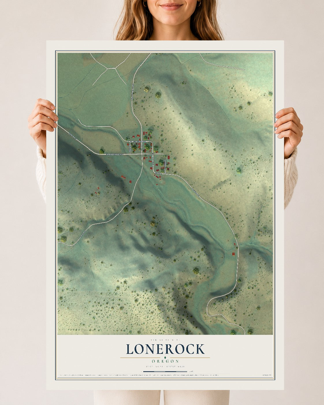 Map of Lonerock, Oregon, 24 x 36 inch unframed archival matte print