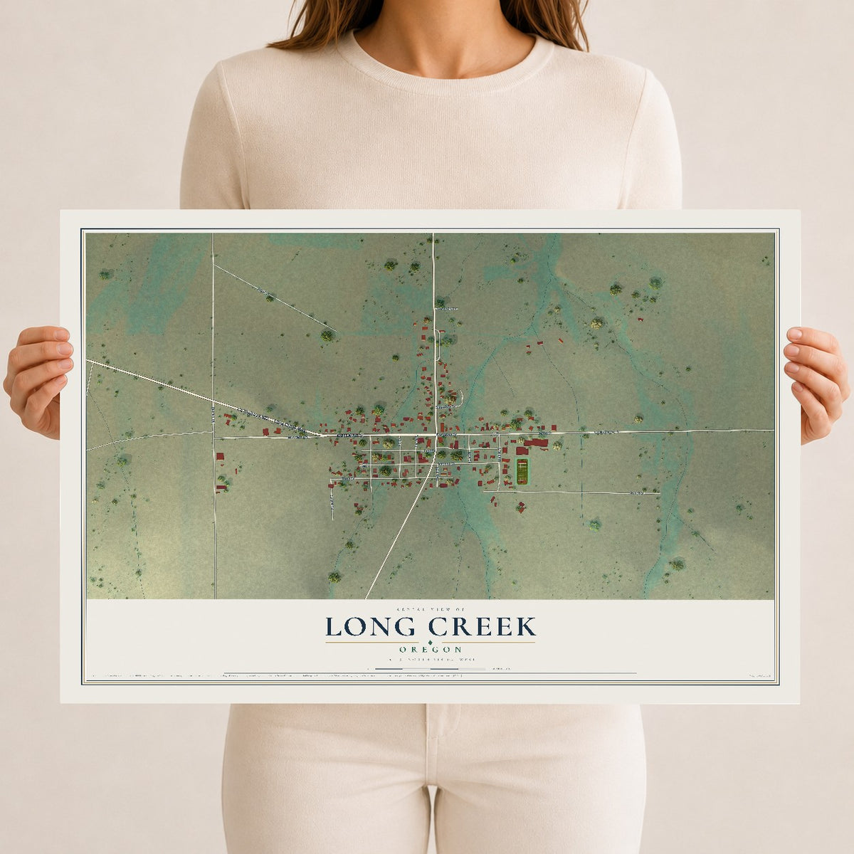 Map of Long Creek, Oregon, 12 x 18 inch unframed archival matte print