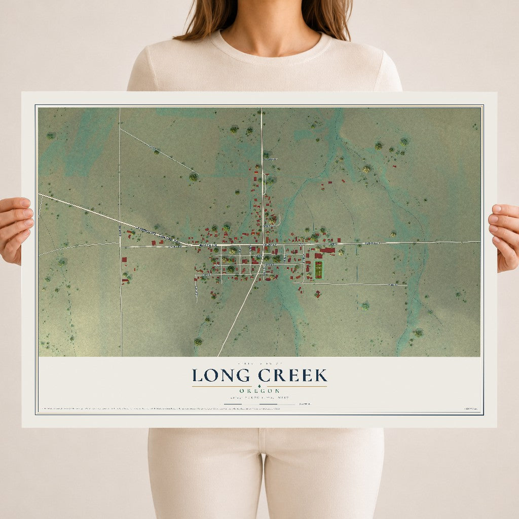 Map of Long Creek, Oregon, 18 x 24 inch unframed archival matte print