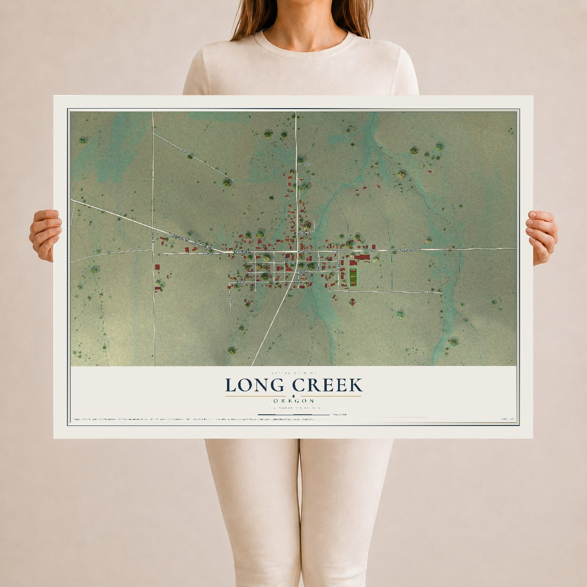 Map of Long Creek, Oregon, 24 x 36 inch unframed archival matte print