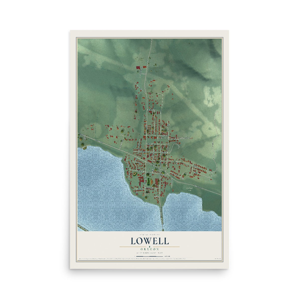 Map of Lowell, Oregon, 12 x 18 inch unframed archival matte print