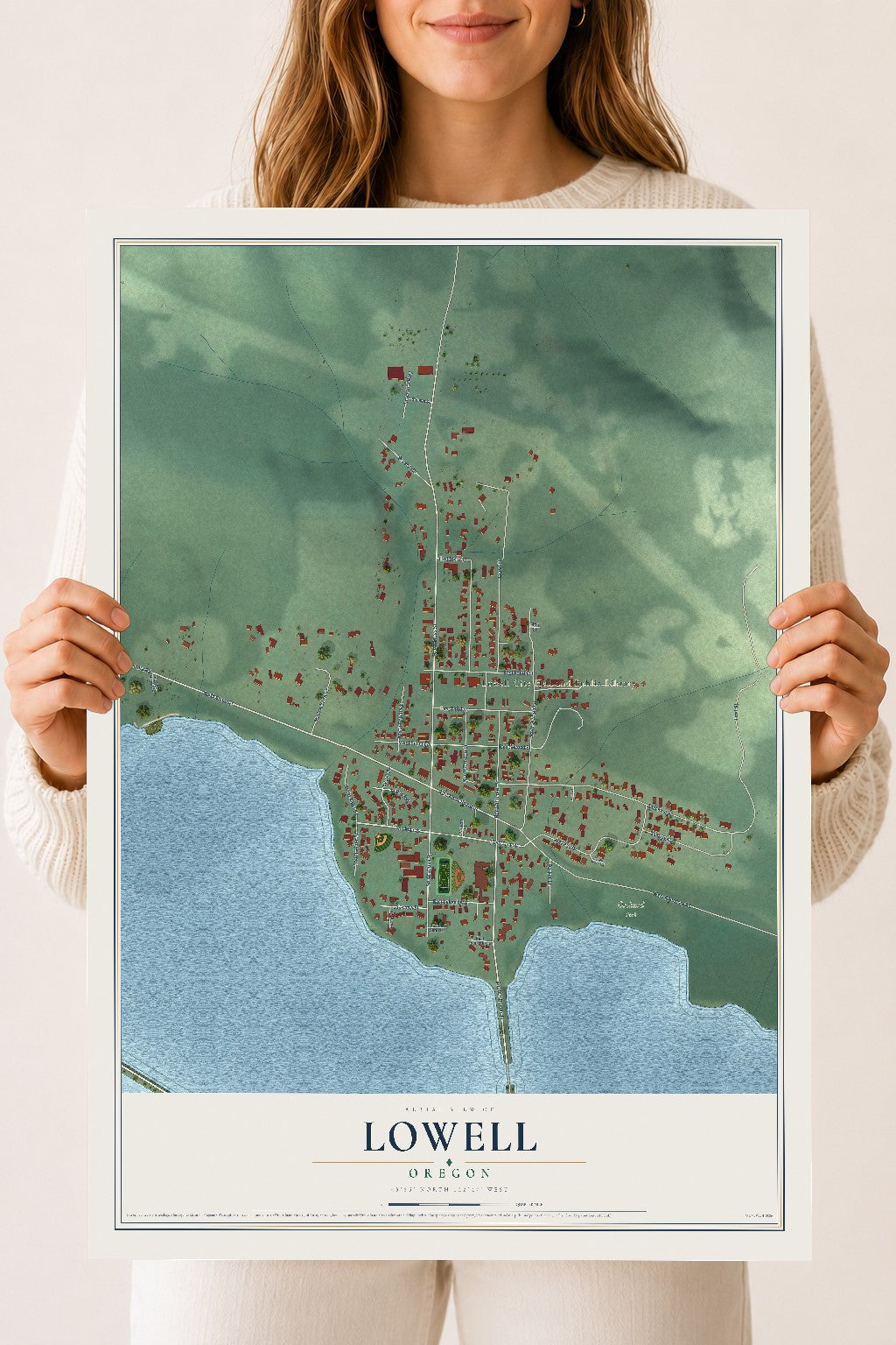 Map of Lowell, Oregon, 18 x 24 inch unframed archival matte print