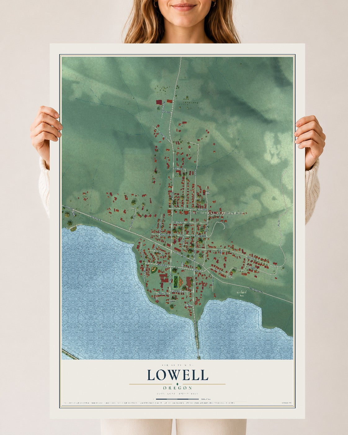 Map of Lowell, Oregon, 24 x 36 inch unframed archival matte print