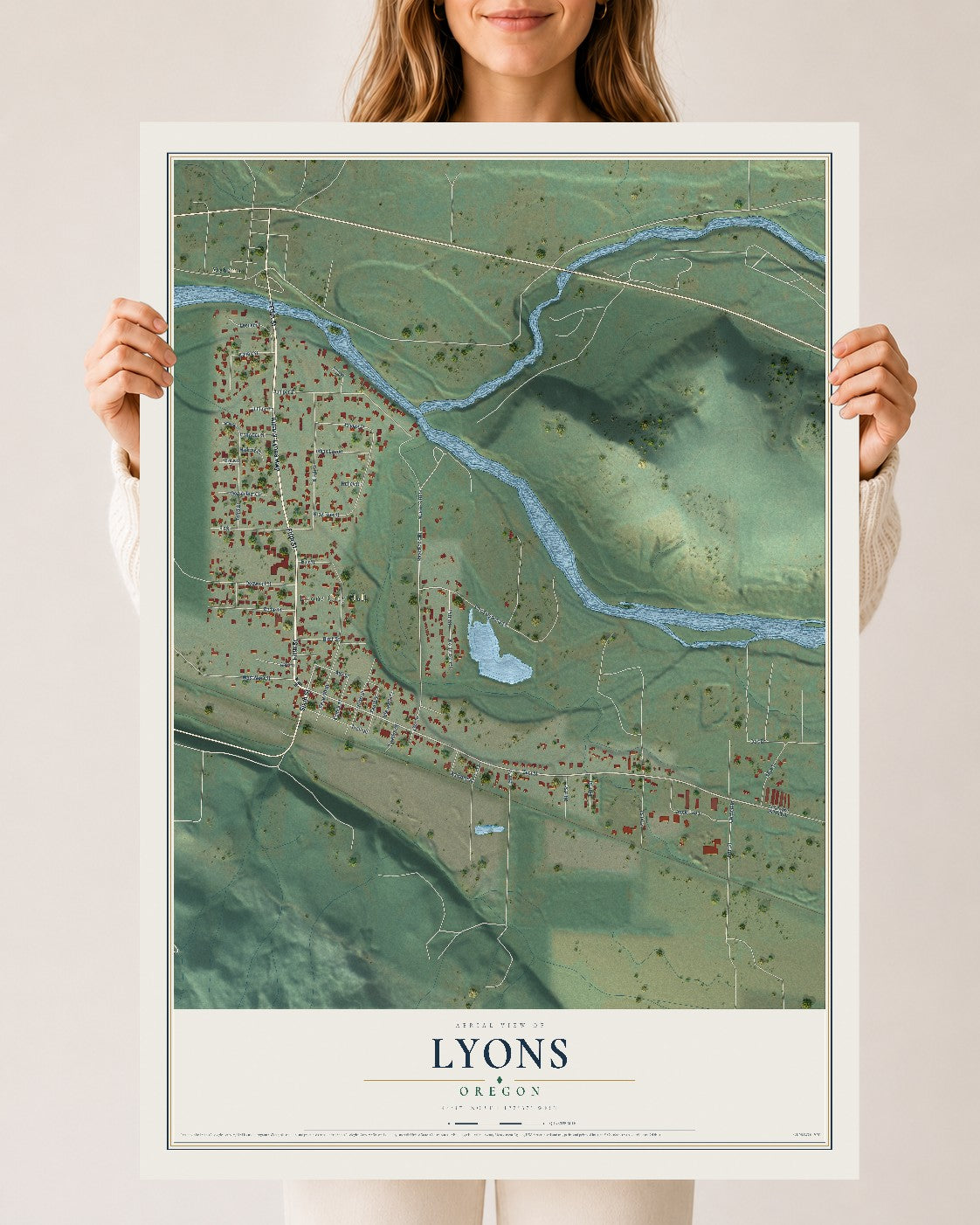 Map of Lyons, Oregon, 24 x 36 inch unframed archival matte print