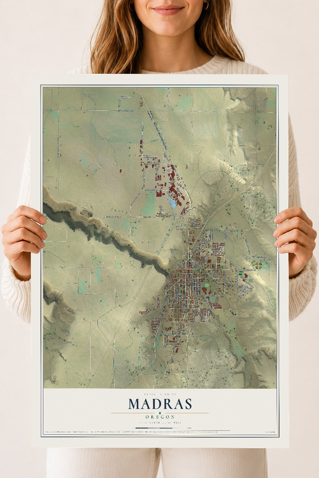 Map of Madras, Oregon, 18 x 24 inch unframed archival matte print