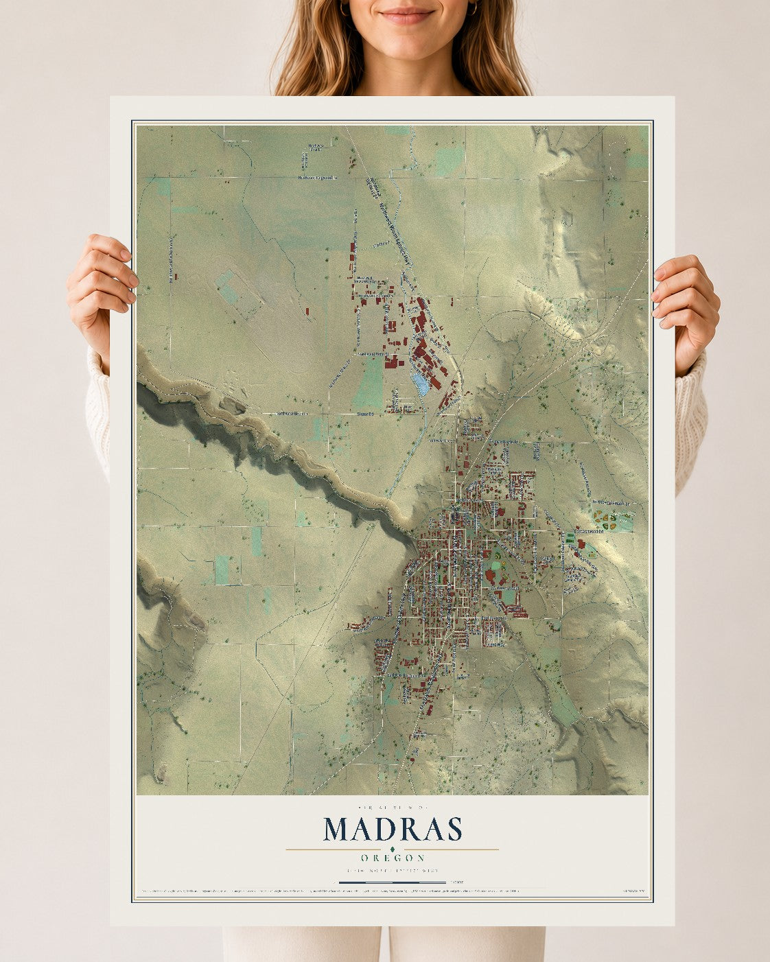 Map of Madras, Oregon, 24 x 36 inch unframed archival matte print