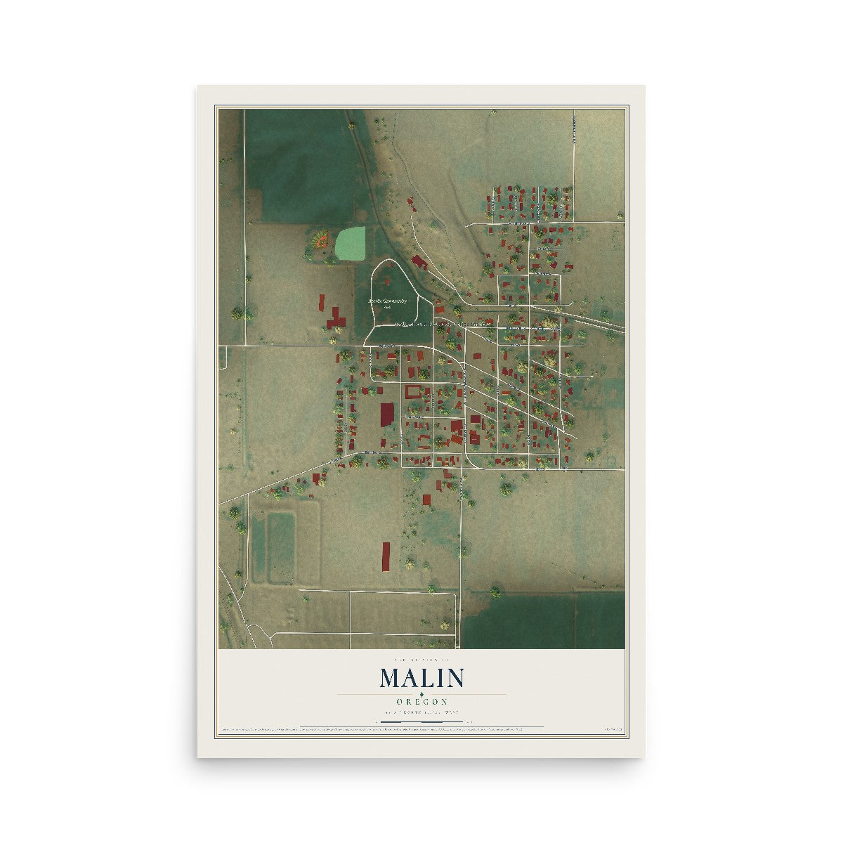 Map of Malin, Oregon, 12 x 18 inch unframed archival matte print
