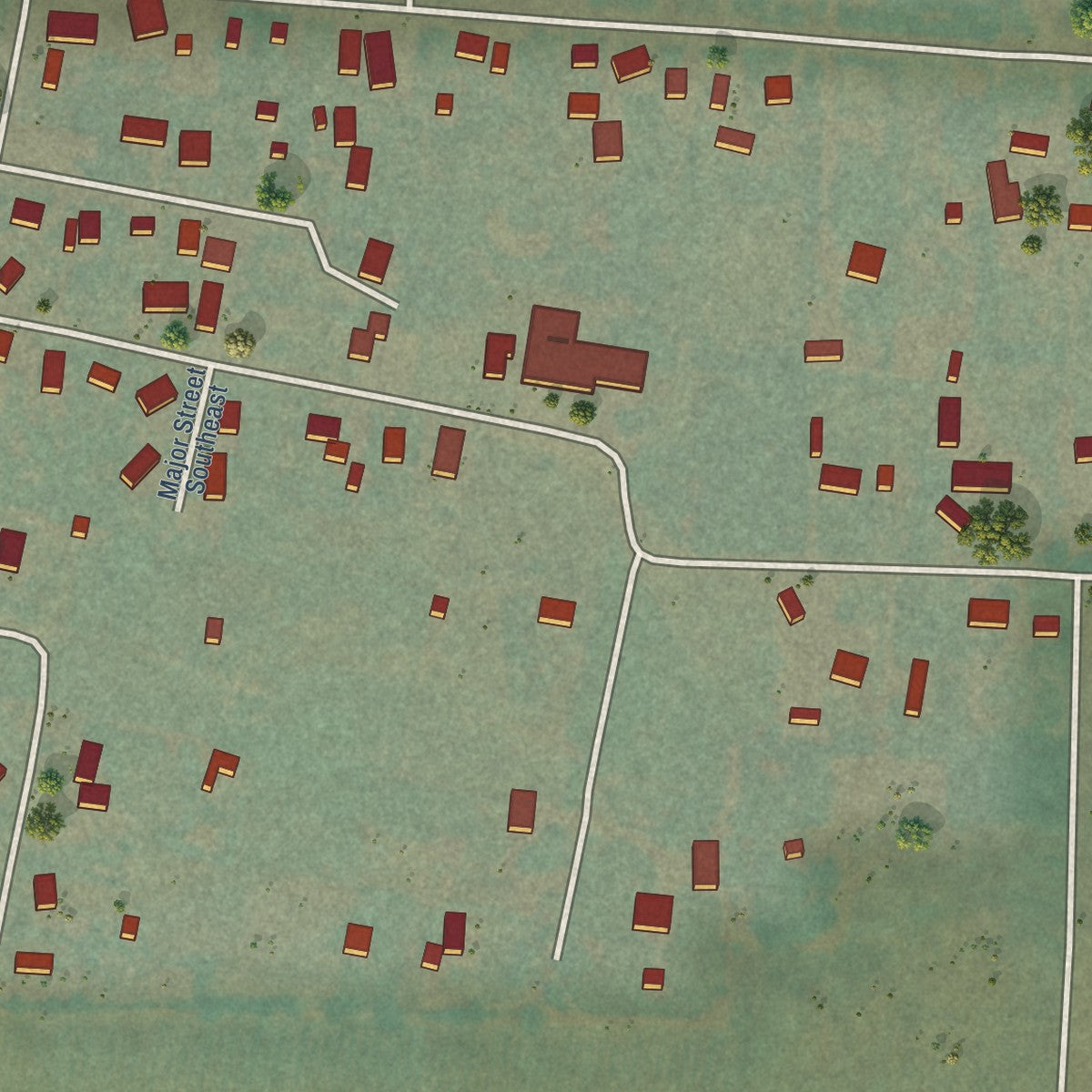 Close-up of the map of Marion, Oregon print showing street and building detail