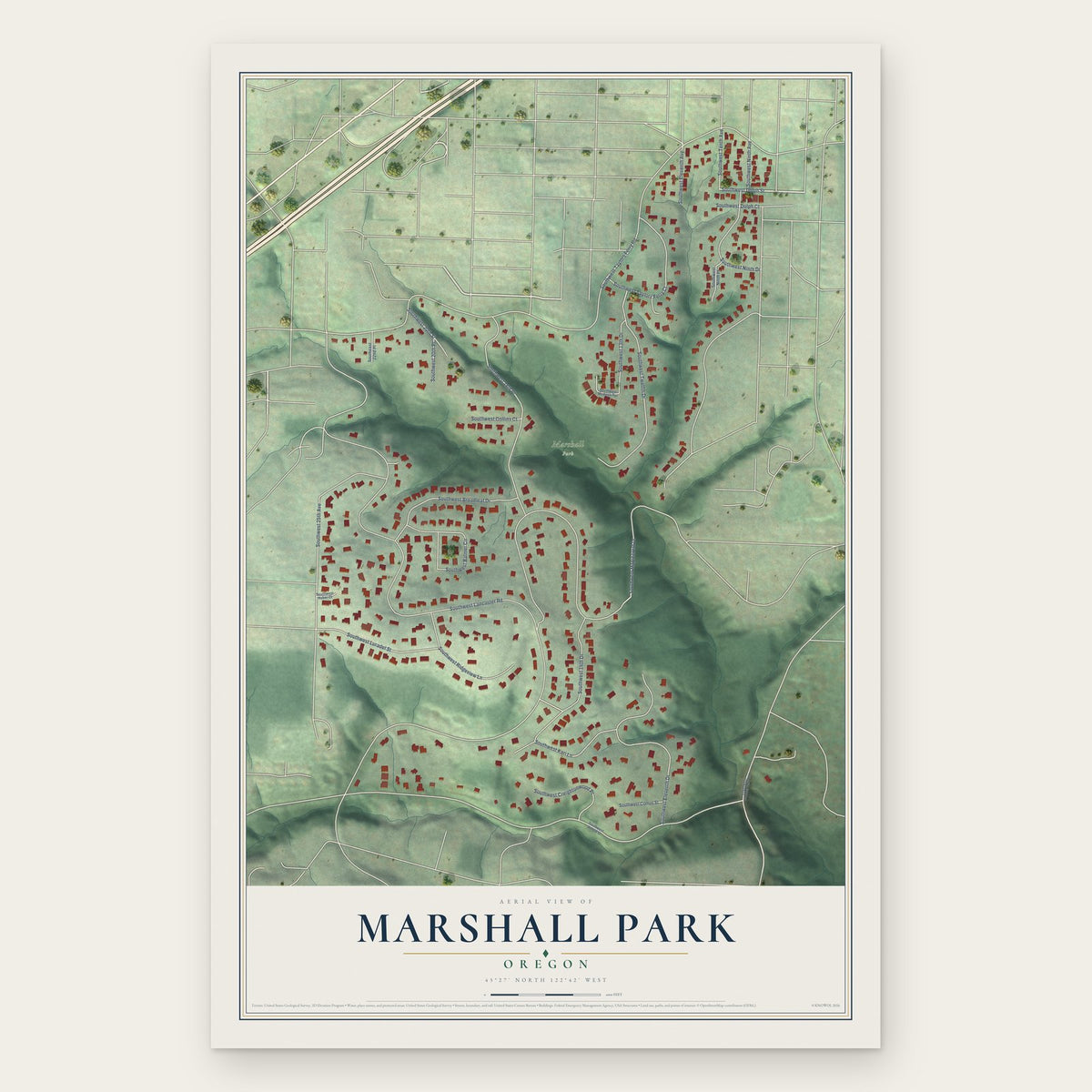 Marshall Park, Oregon map print, the full design