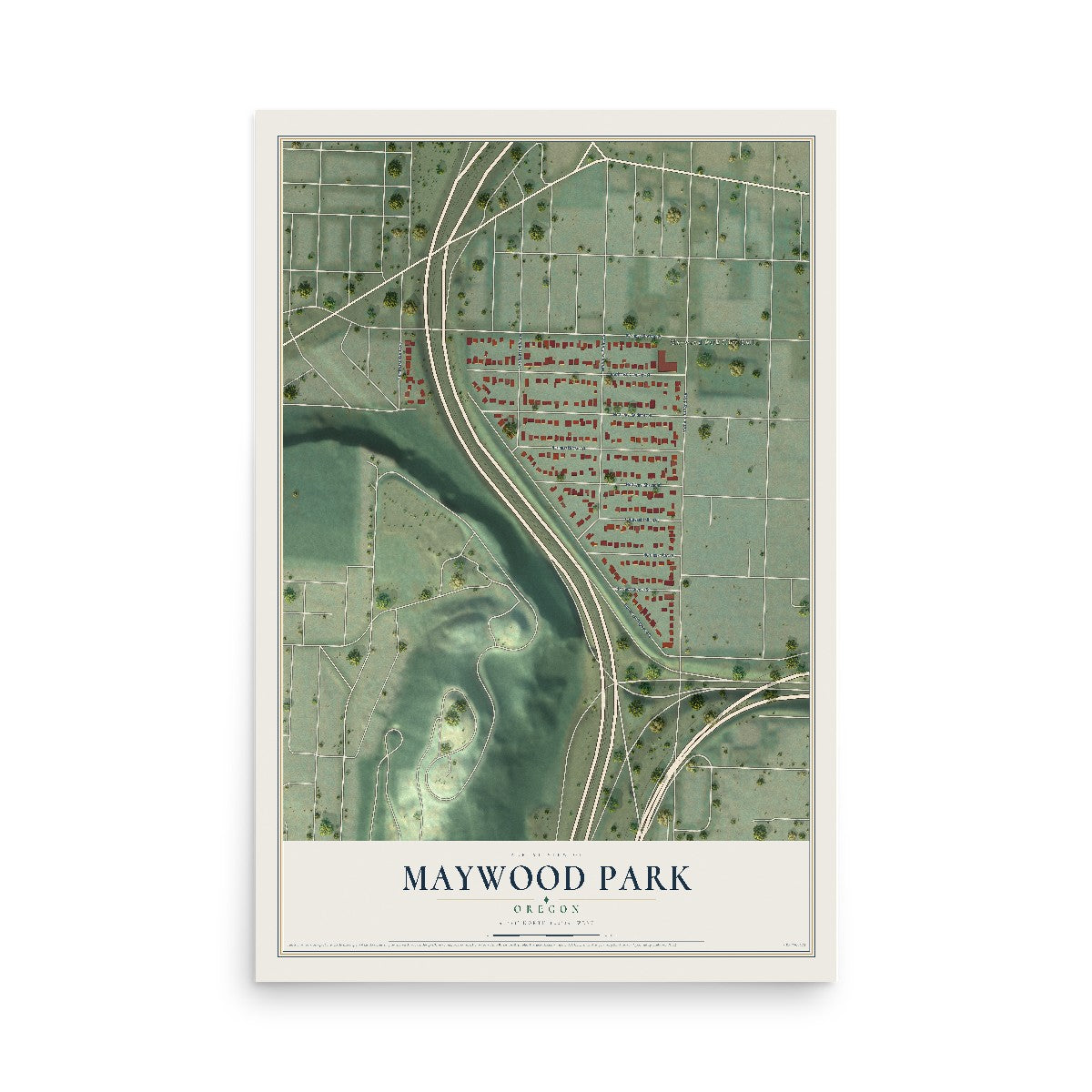 Map of Maywood Park, Oregon, 12 x 18 inch unframed archival matte print