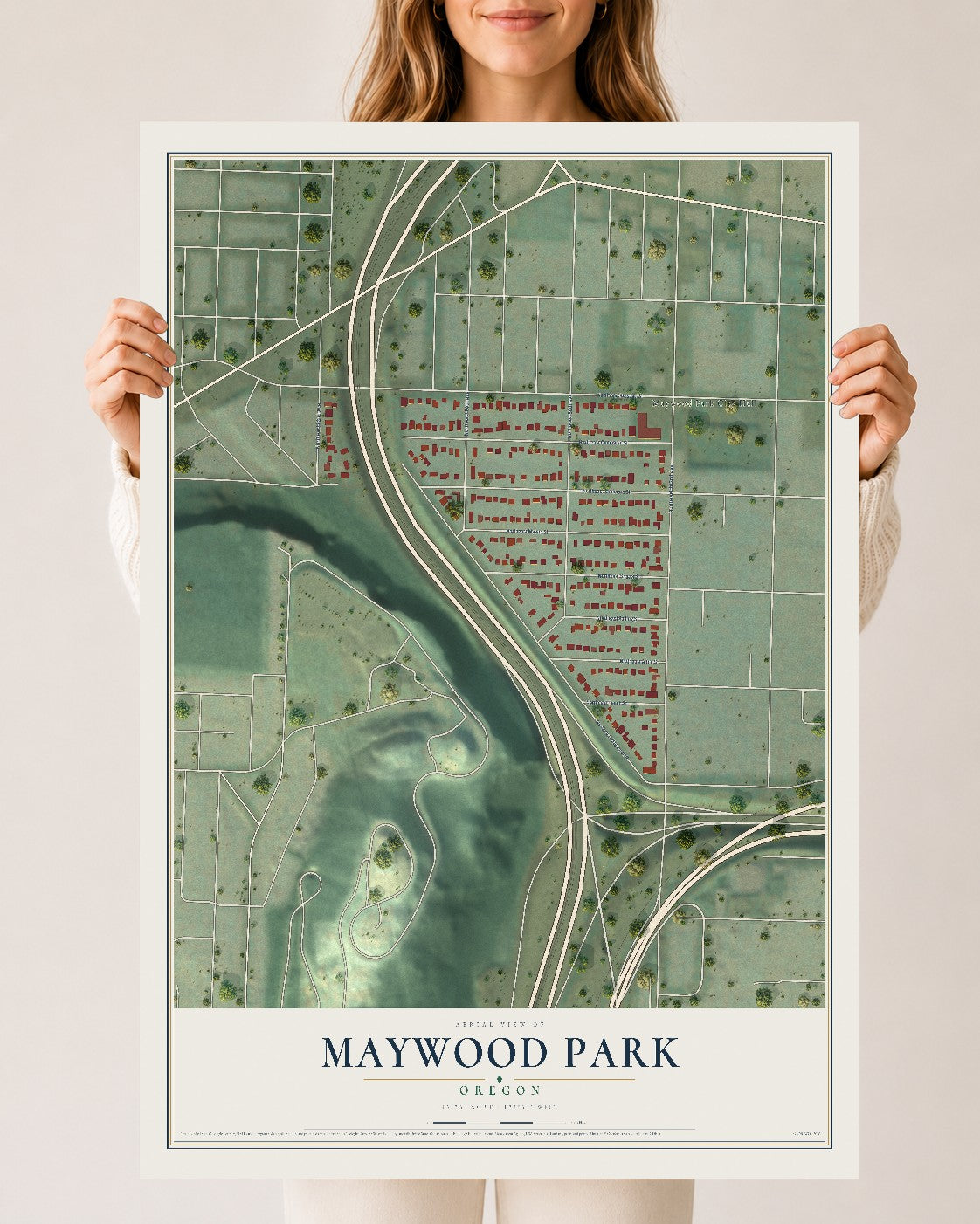 Map of Maywood Park, Oregon, 24 x 36 inch unframed archival matte print