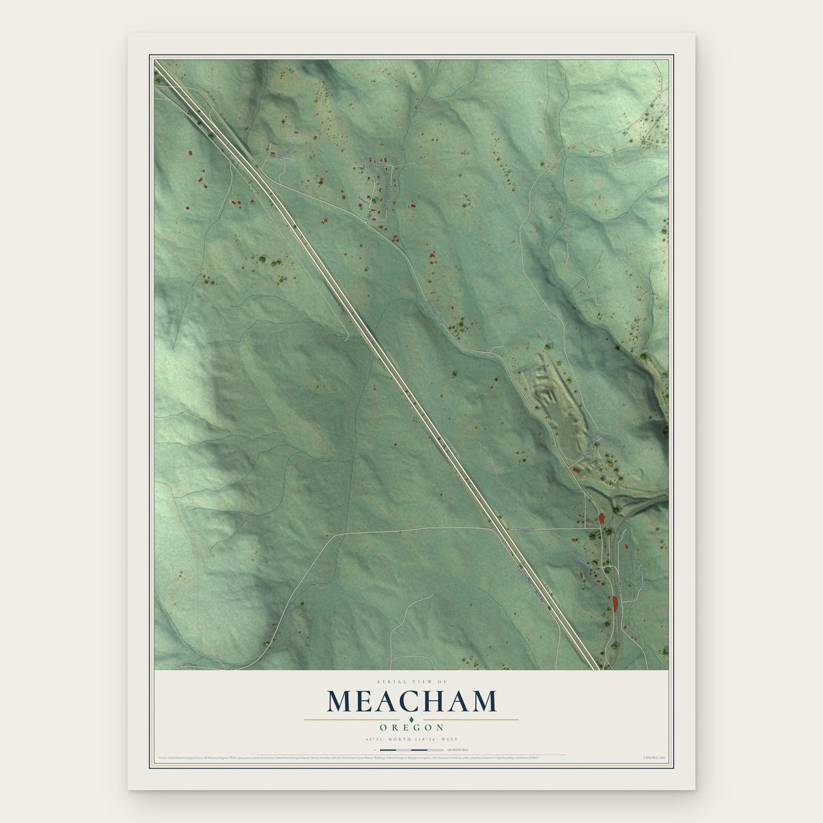 Meacham, Oregon map print, the full design