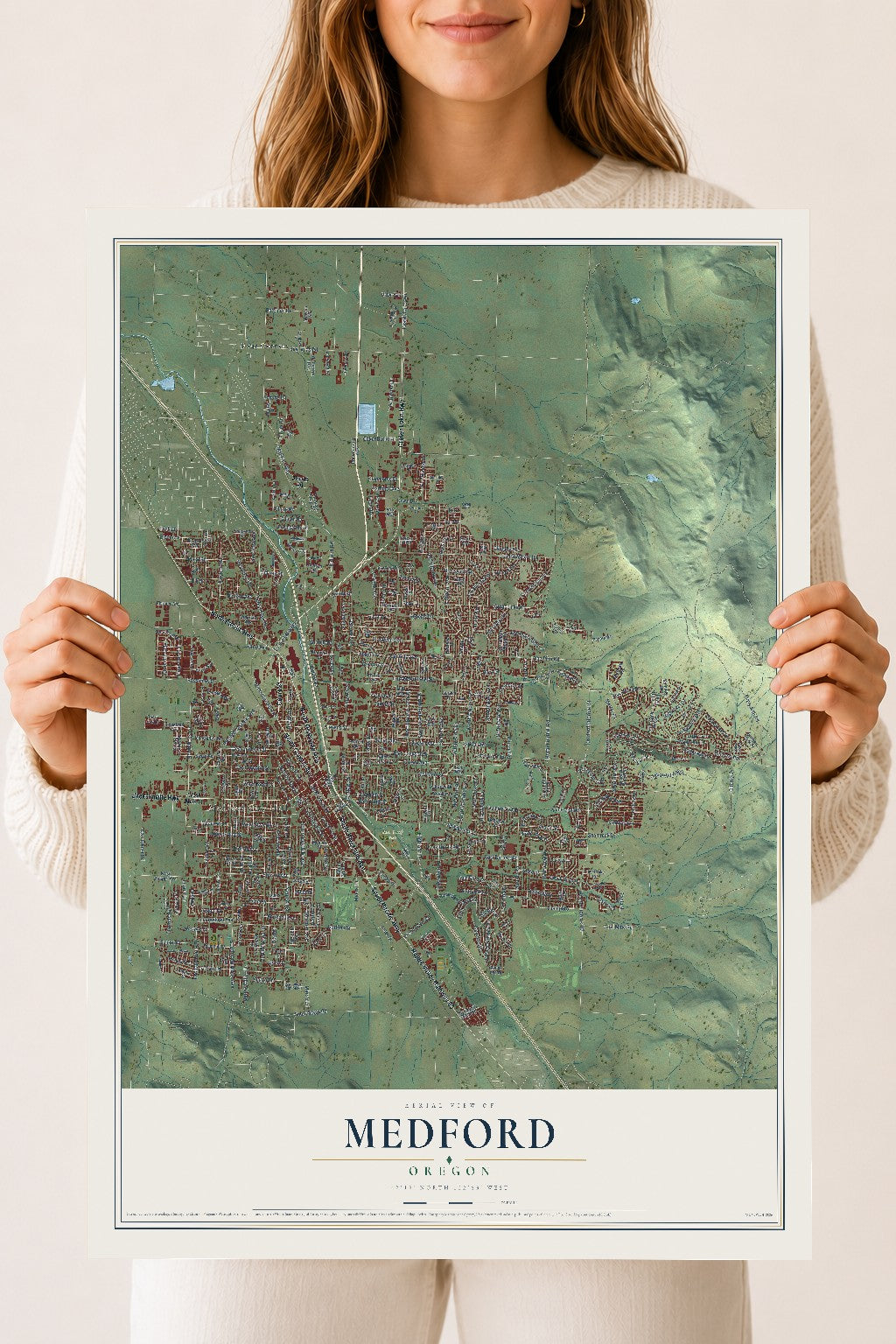 Map of Medford, Oregon, 18 x 24 inch unframed archival matte print