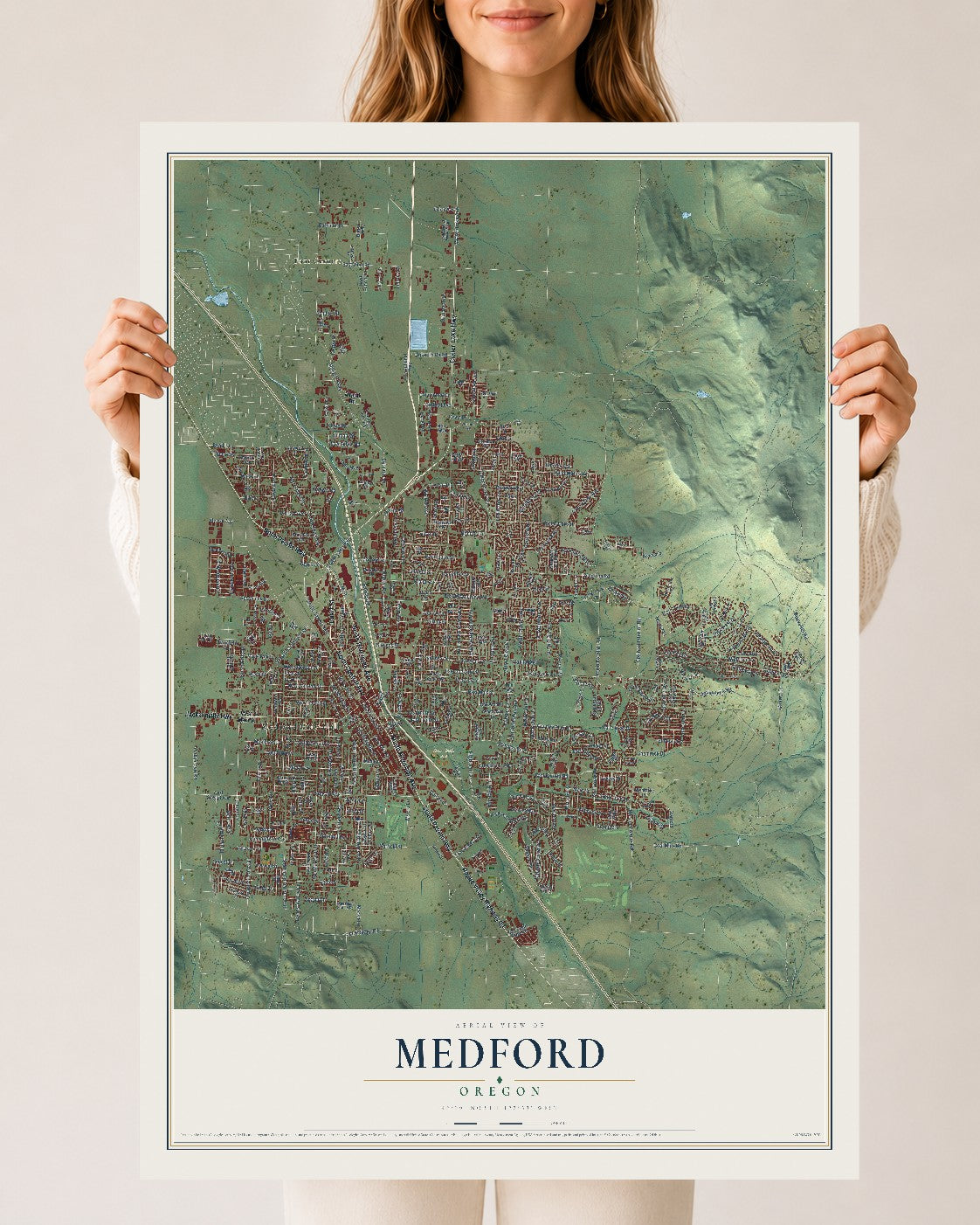 Map of Medford, Oregon, 24 x 36 inch unframed archival matte print