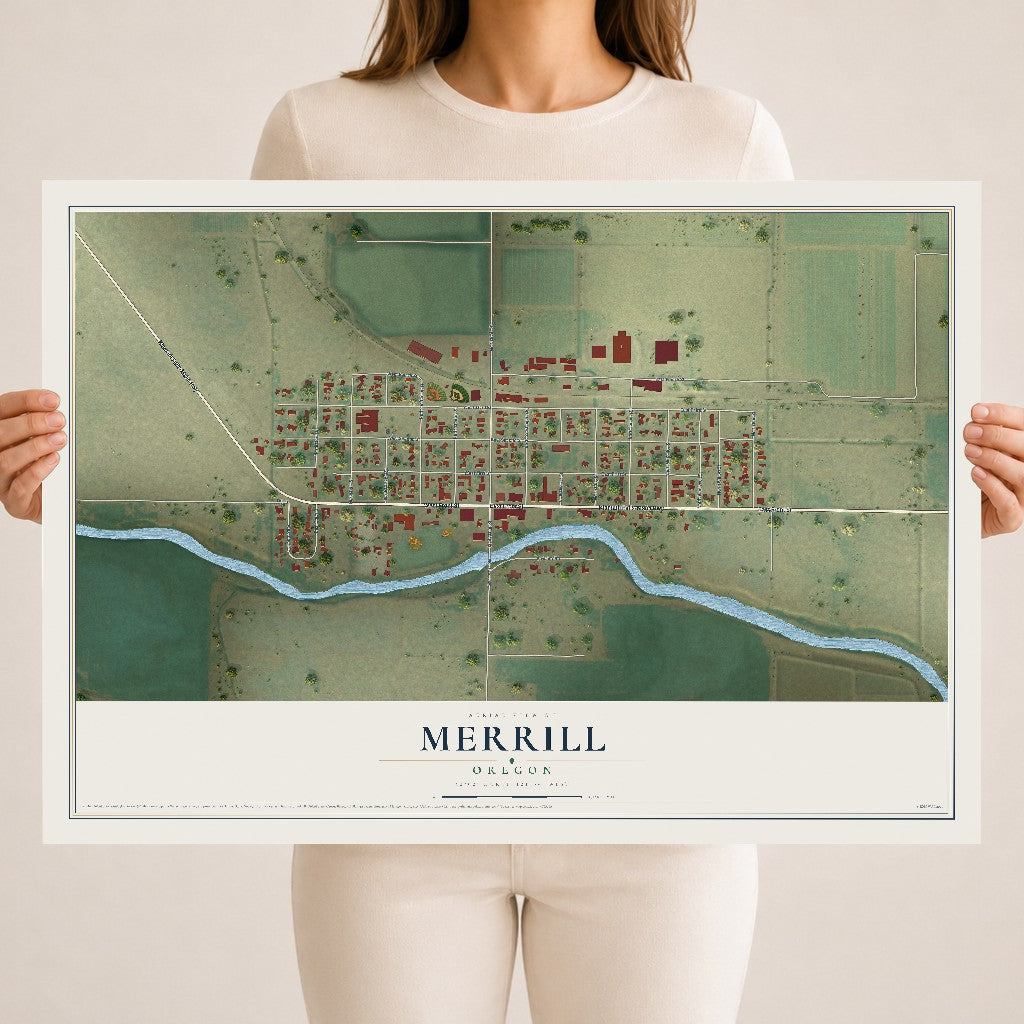 Map of Merrill, Oregon, 18 x 24 inch unframed archival matte print