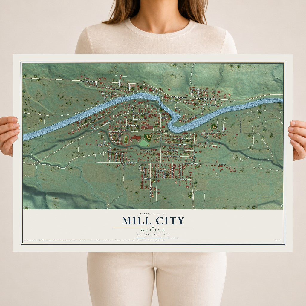 Map of Mill City, Oregon, 18 x 24 inch unframed archival matte print